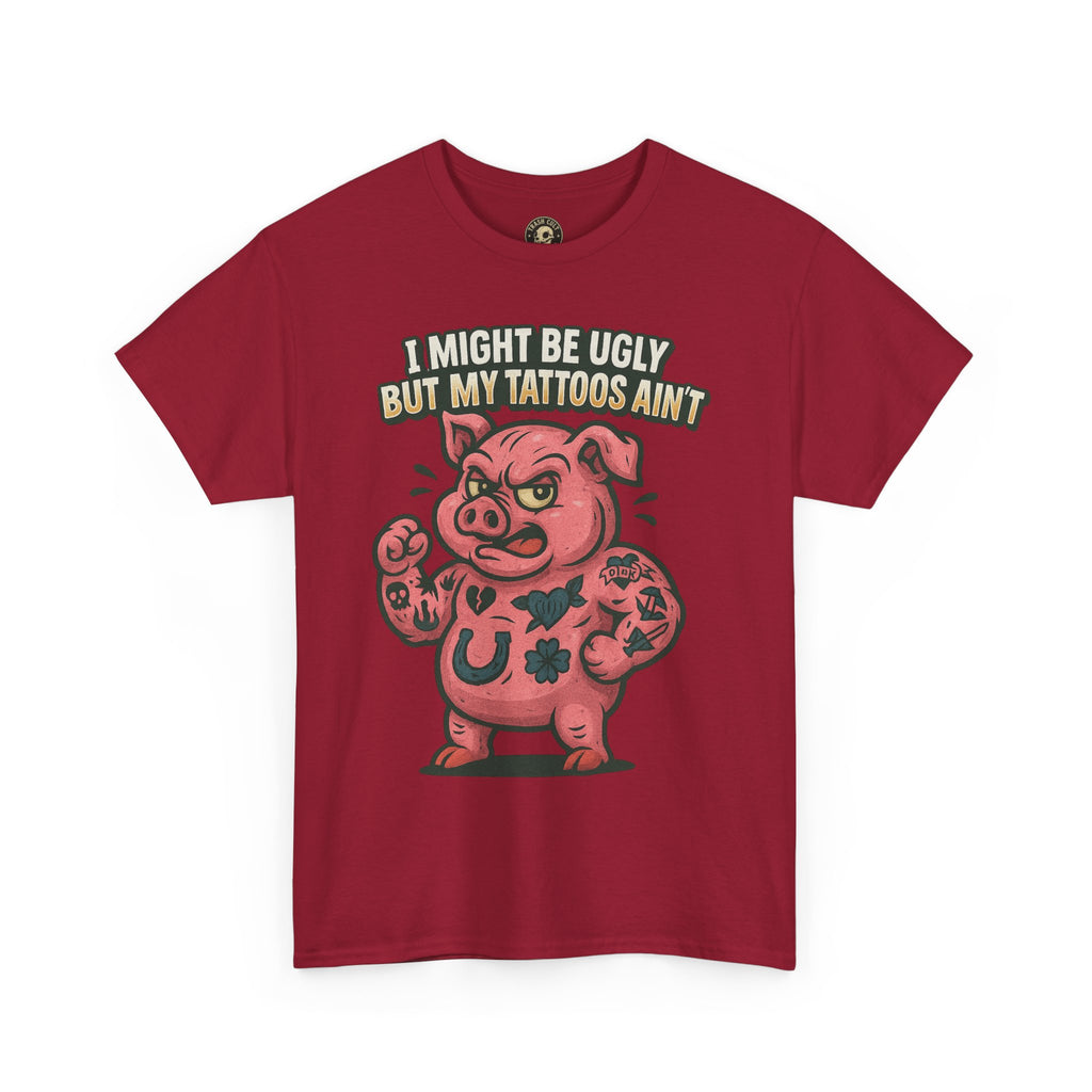 Funny Pig Tattoo Unisex Heavy Cotton Tee, Graphic Shirt, Gift for Tattoo Lovers, Casual Wear, Humor Tees