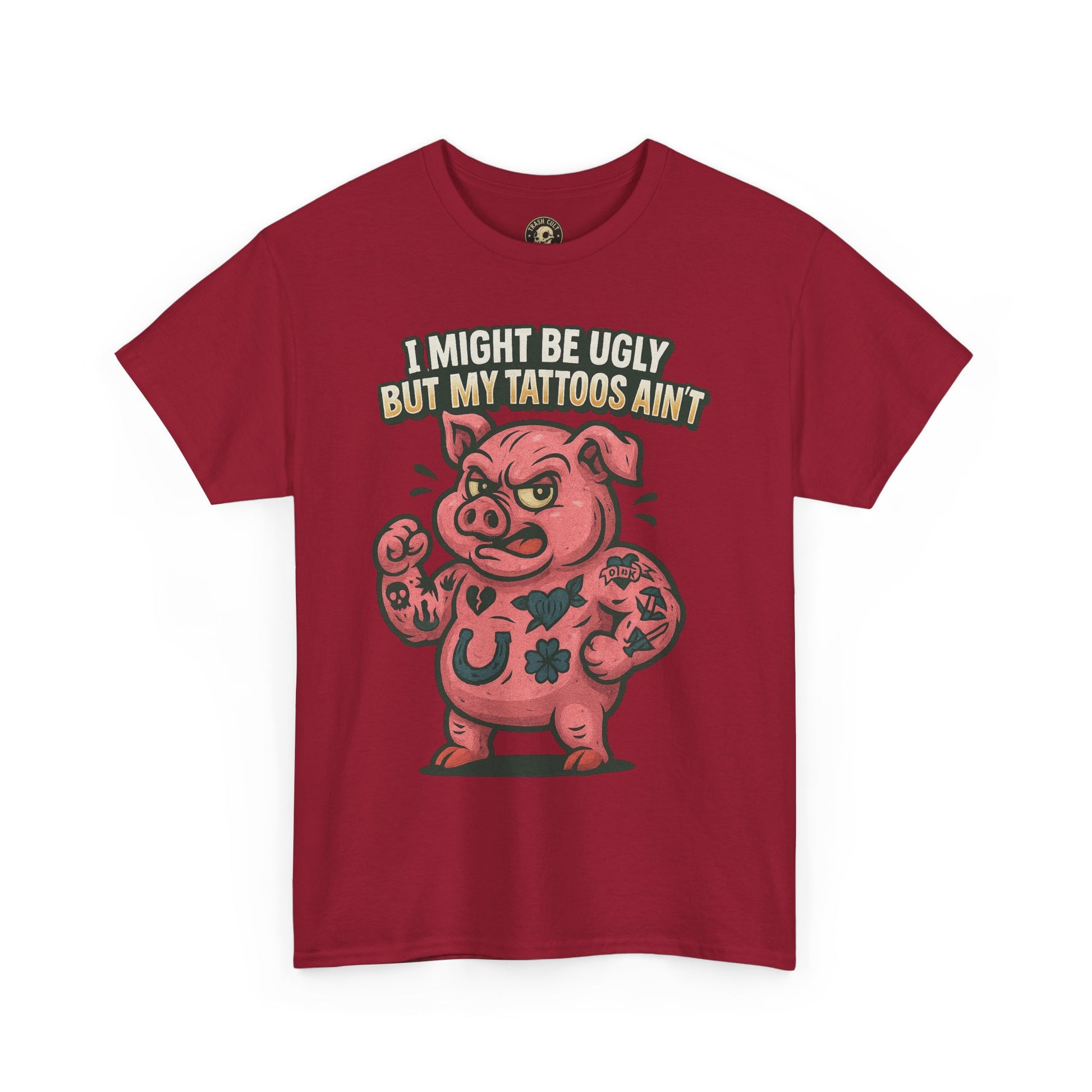 Funny Pig Tattoo Unisex Heavy Cotton Tee, Graphic Shirt, Gift for Tattoo Lovers, Casual Wear, Humor Tees