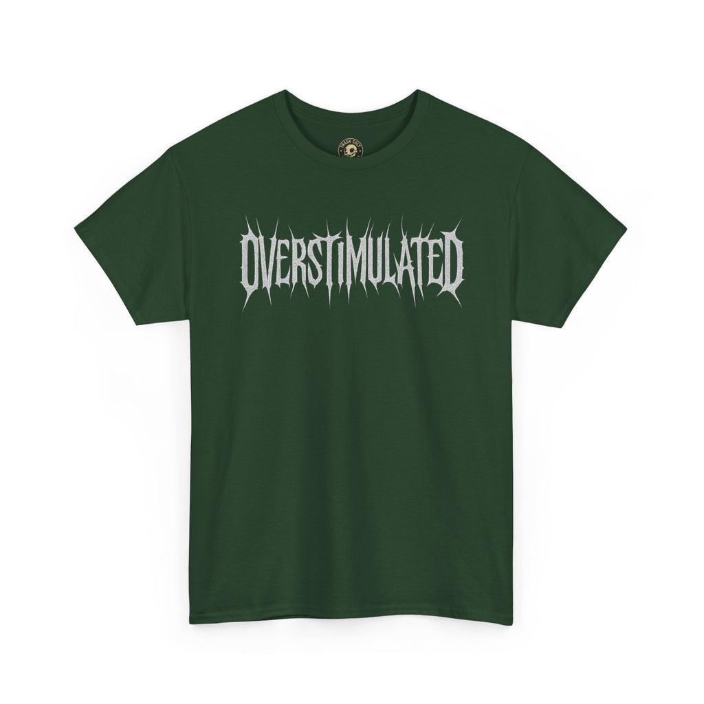 OVERSTIMULATED Metalcore Grunge Shirt – White on Black Distressed Font Tee