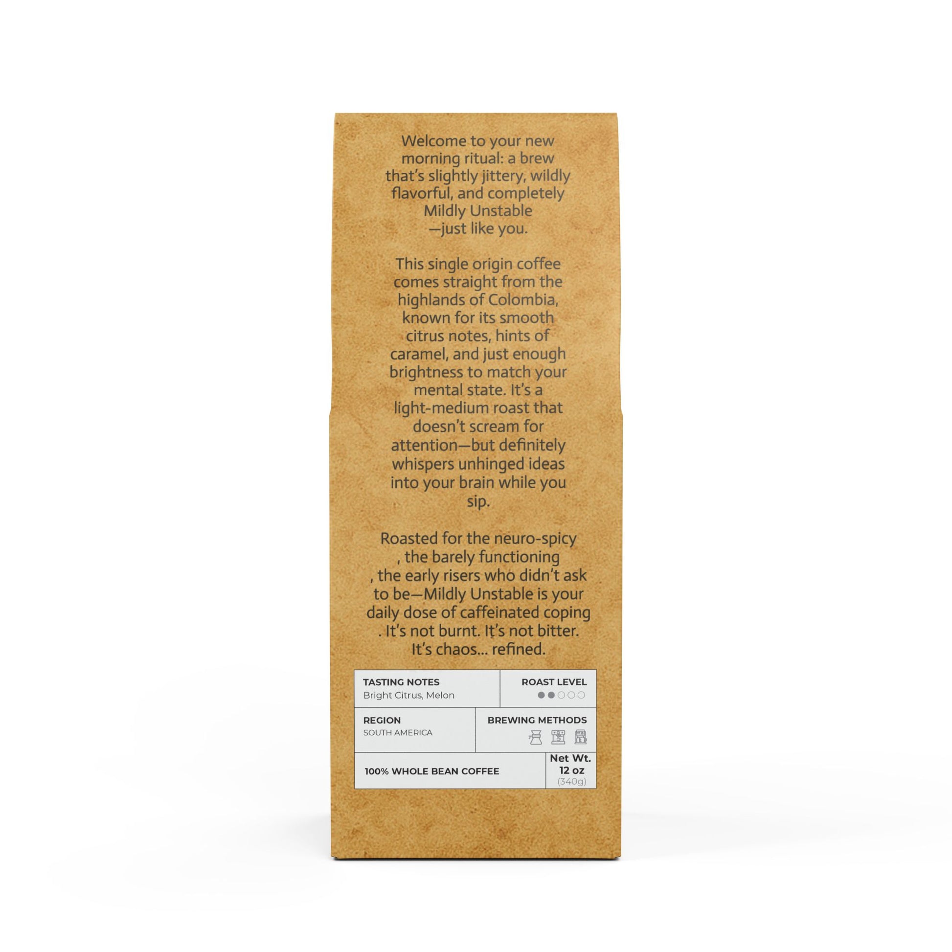☕ Mildly Unstable – Colombia Single Origin (Light-Medium Roast)