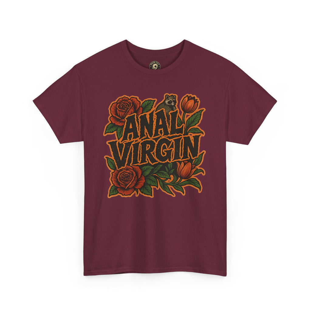 Anal Virgin Bold Floral Trashcore Tee – Funny Raccoon Shirt – Gildan 5000