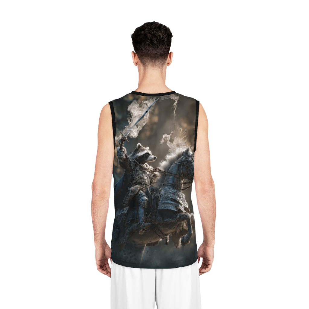 Fantasy Raccoon Knight Basketball Jersey, Unique Sports Apparel, AOP Athletic Wear, Gift for Gamers, Fun Sportswear for Events
