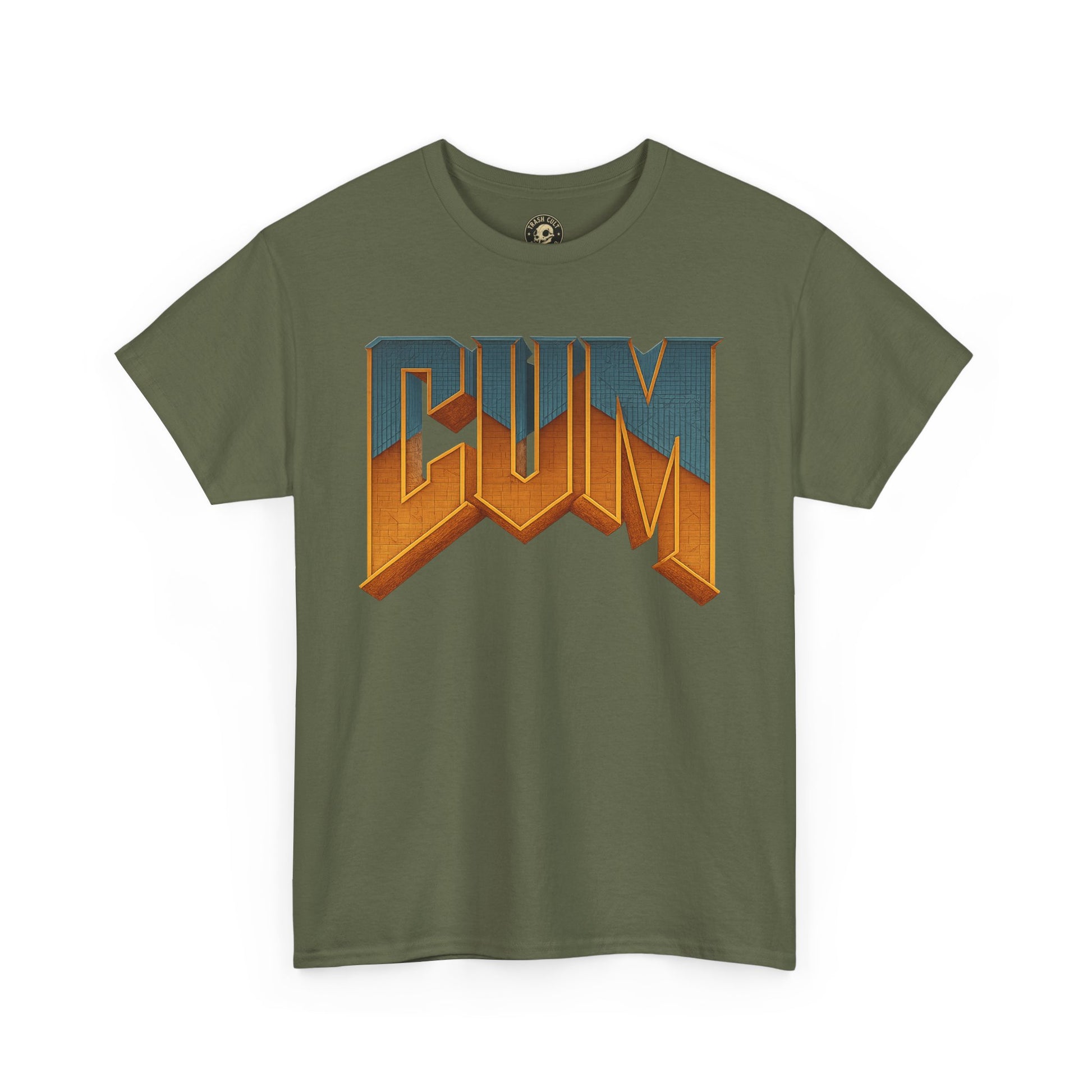 CUM Parody Metal Logo Shirt – Doom-Inspired Retro Gamer Tee on Gildan 5000
