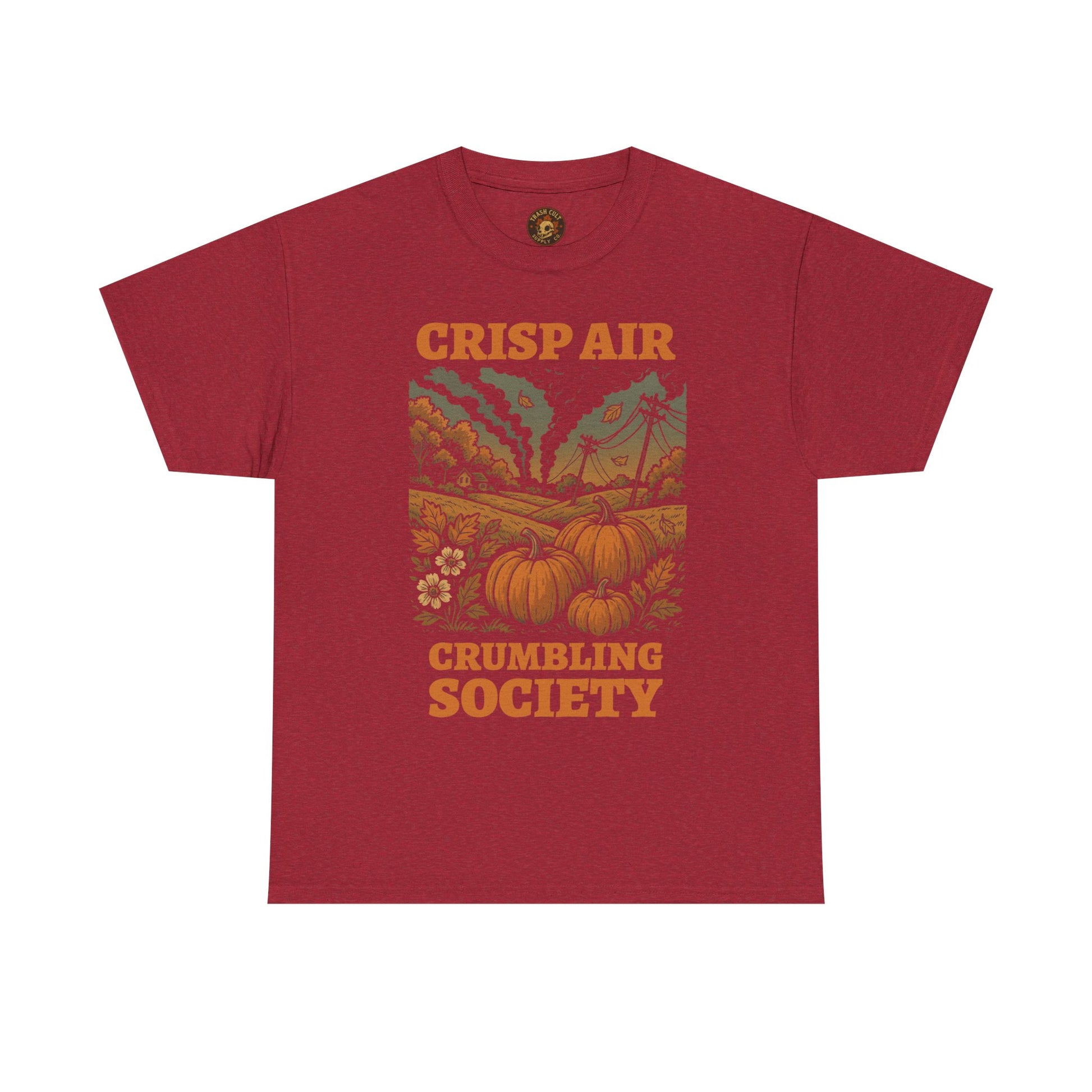 Crisp Air Crumbling Society Shirt – Dystopian Fall Pumpkin Tee – Fall of Humanity Collection – Trash Cult Supply Co.