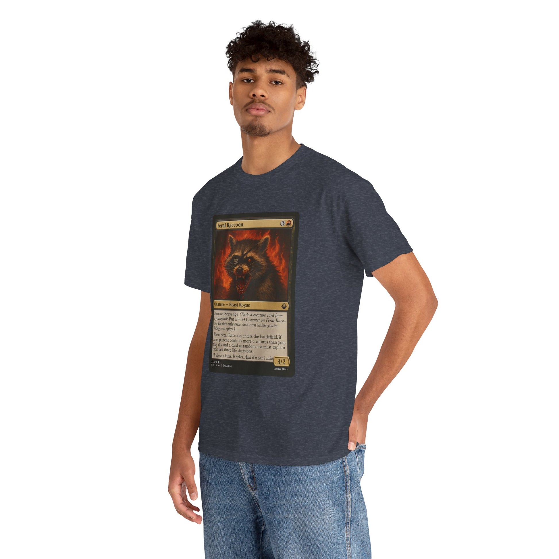 Feral Raccoon Magic Card Shirt – MTG-Inspired Beast Rogue Tee, Trash Cult Creature Card, Gildan 5000 Unisex T-Shirt