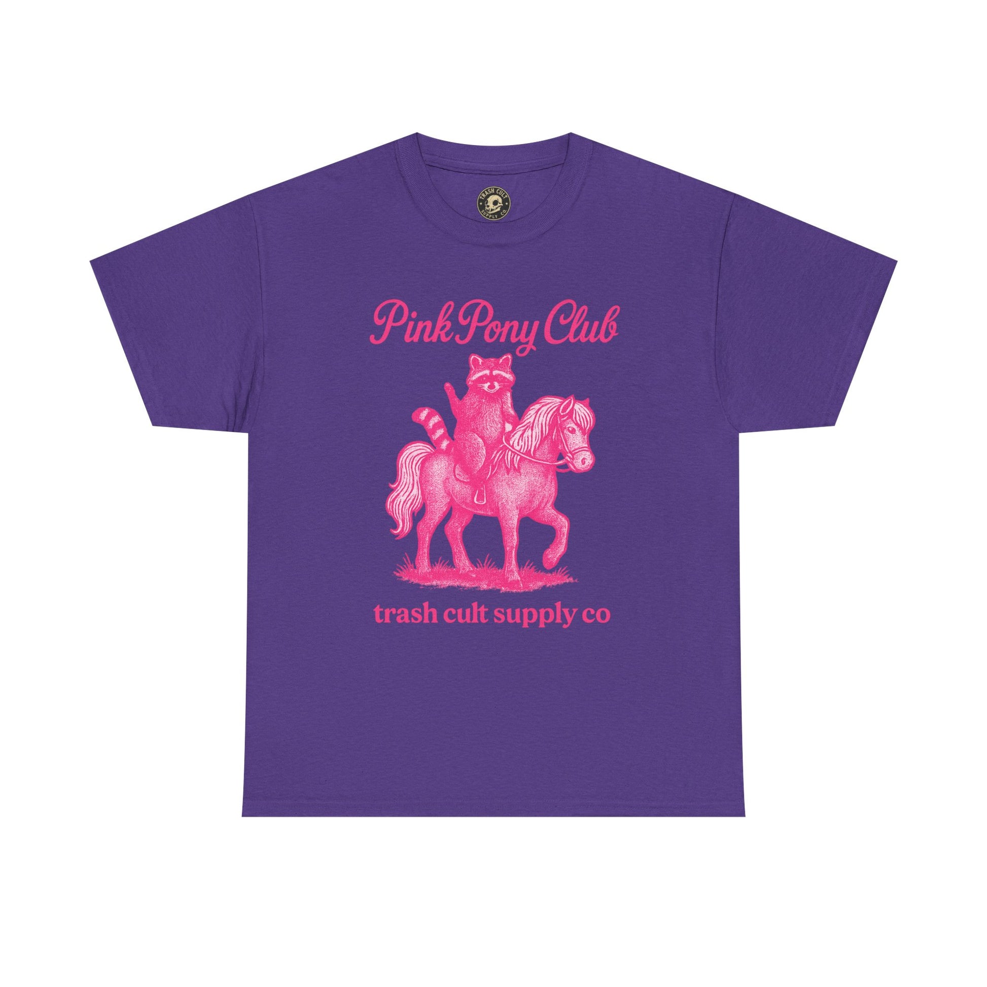 Pink Pony Club Raccoon Riding Pony Shirt – Vintage Hot Pink Halftone Tee by Trash Cult Supply Co
