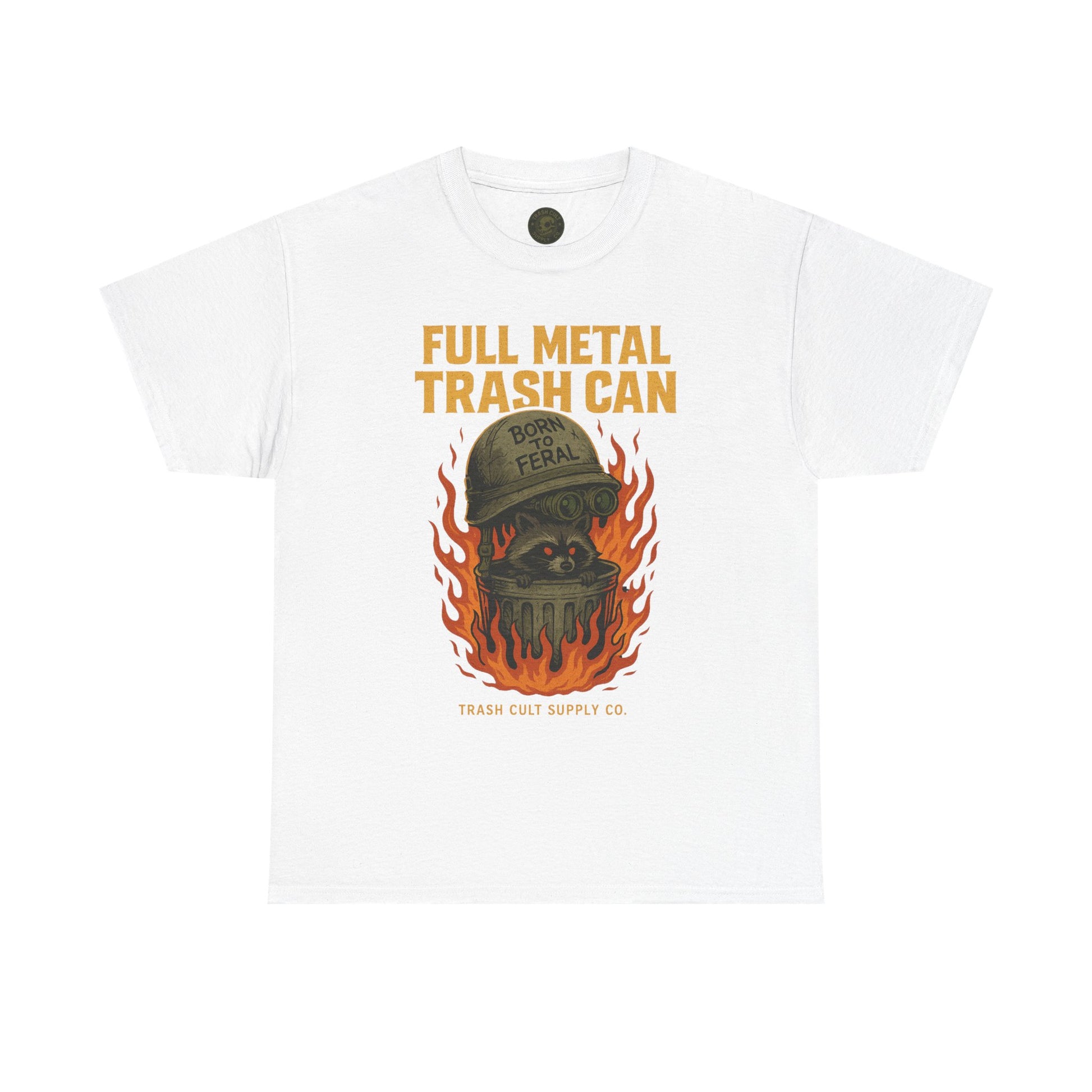 Full Metal Trash Can T-Shirt – Born to Feral Raccoon Graphic | Trash Cult Supply Co. | Gildan 5000 Tee