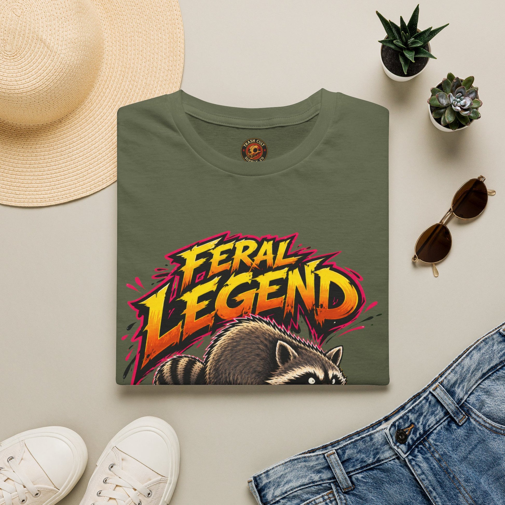 Feral Legend Raccoon Jimothy T-Shirt — Bold Graphic Tee