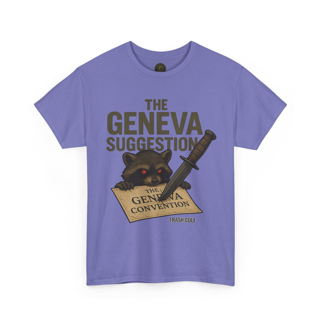 The Geneva Suggestion T-Shirt – Tactical Raccoon Dark Humor Tee | Trash Cult Supply Co. | Gildan 5000