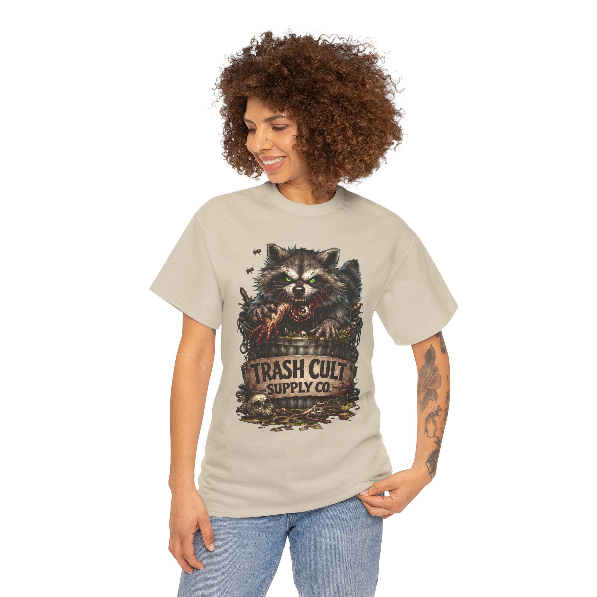 Raccoon 'Trash Cult Supply Co.' Graphic Tee — Vintage Grunge Animal Streetwear