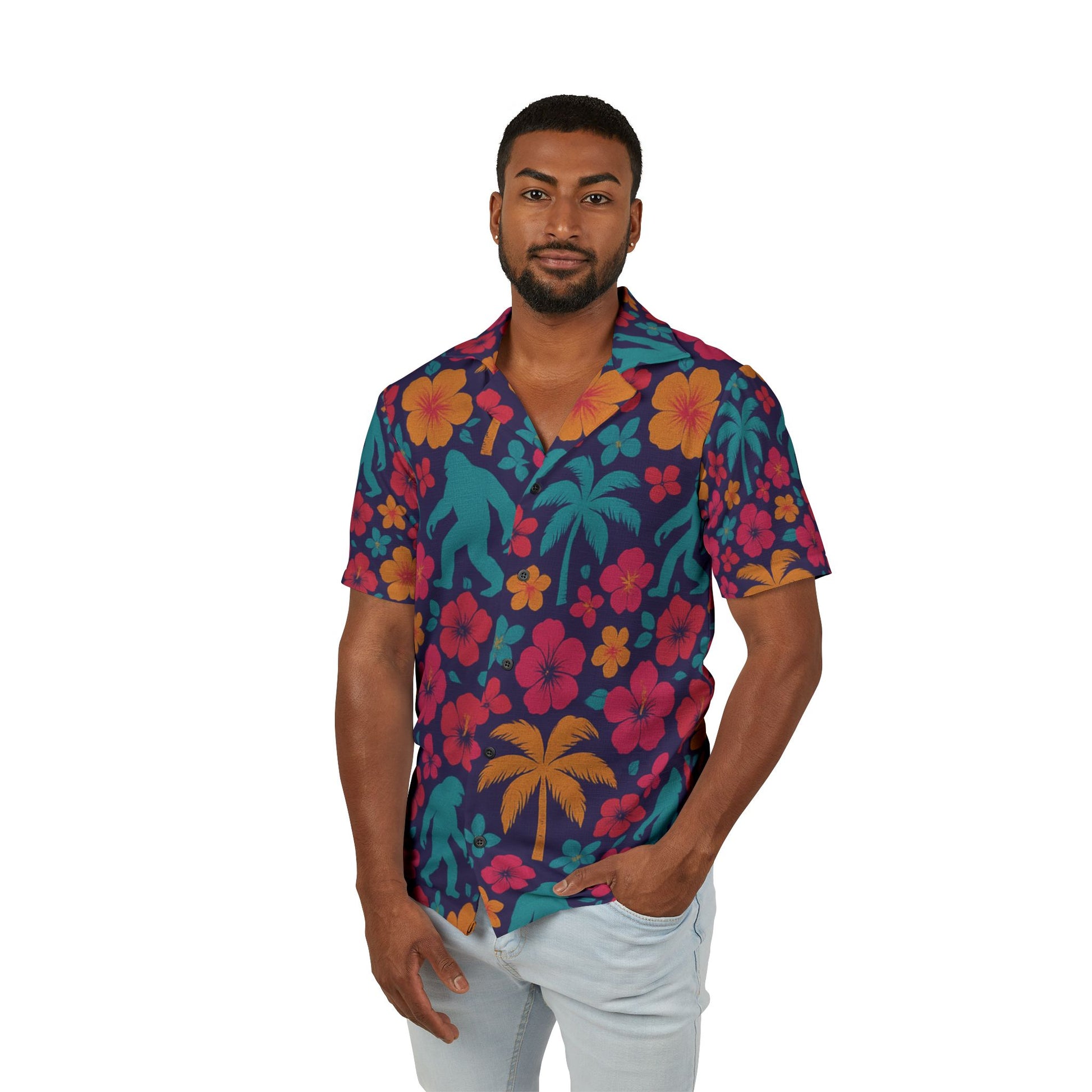 Bigfoot Hawaiian Shirt – Retro Tropical Sasquatch Beachwear for Men