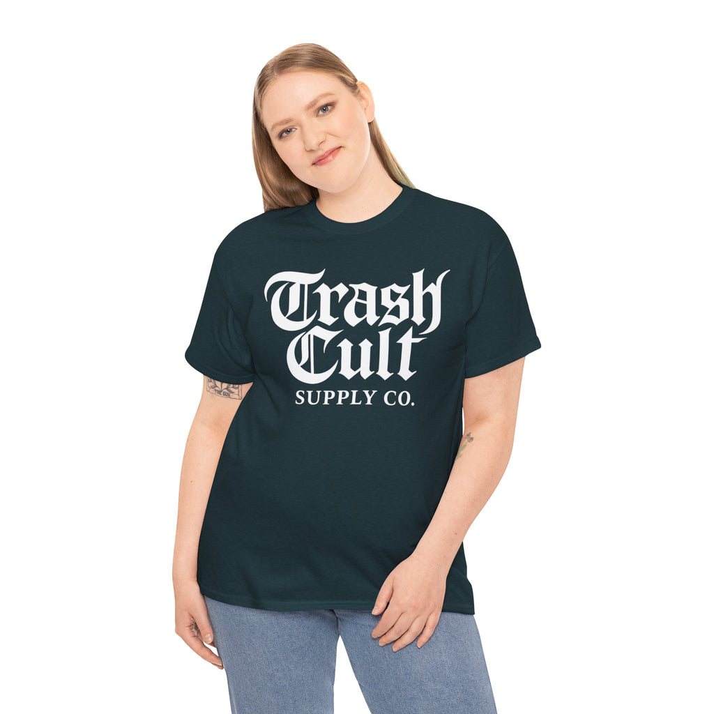 Trash Cult Gothic Logo Shirt – White Cyber Gothic Print on Gildan 5000