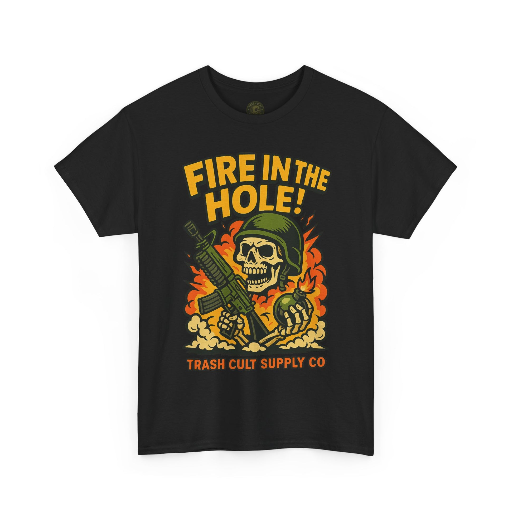Fire in the Hole! Skeleton Soldier T-Shirt – Trash Cult Supply Co. | Gildan 5000 Combat Graphic Tee