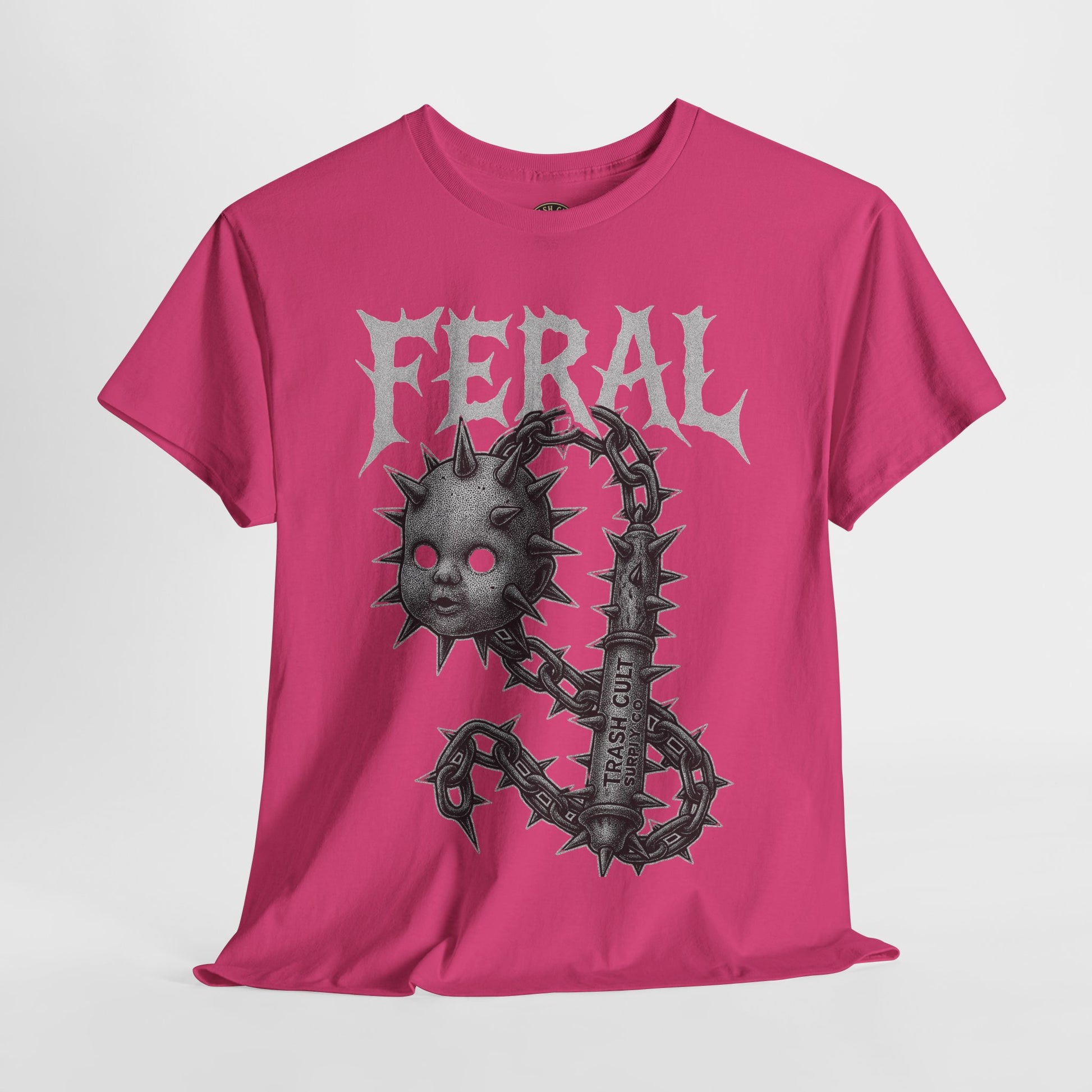 FERAL Spiked Doll Flail Tee – Halftone Gothic Weapon Shirt | Trash Cult Supply Co. | Gildan 5000