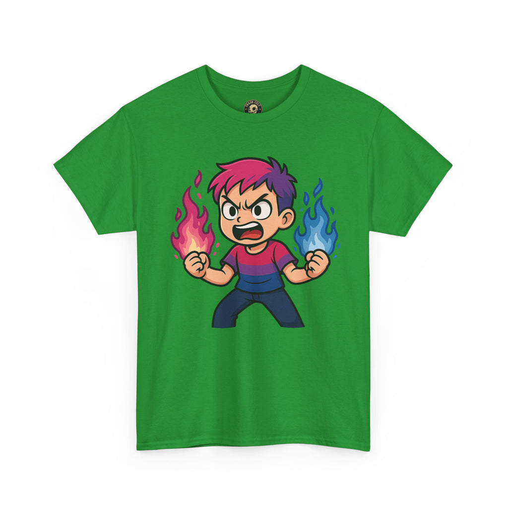 Bi-Furious Cartoon Pride Tee – Unisex Heavy Cotton Shirt for Gamers, Comic Fans & LGBTQ+ Allies