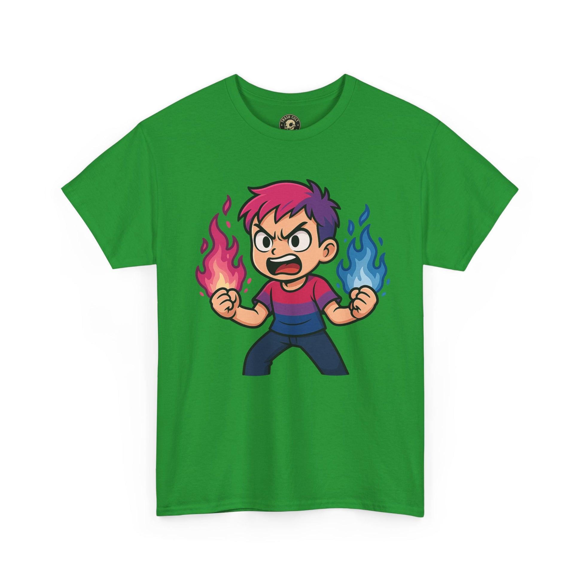 Bi-Furious Cartoon Pride Tee – Unisex Heavy Cotton Shirt for Gamers, Comic Fans & LGBTQ+ Allies