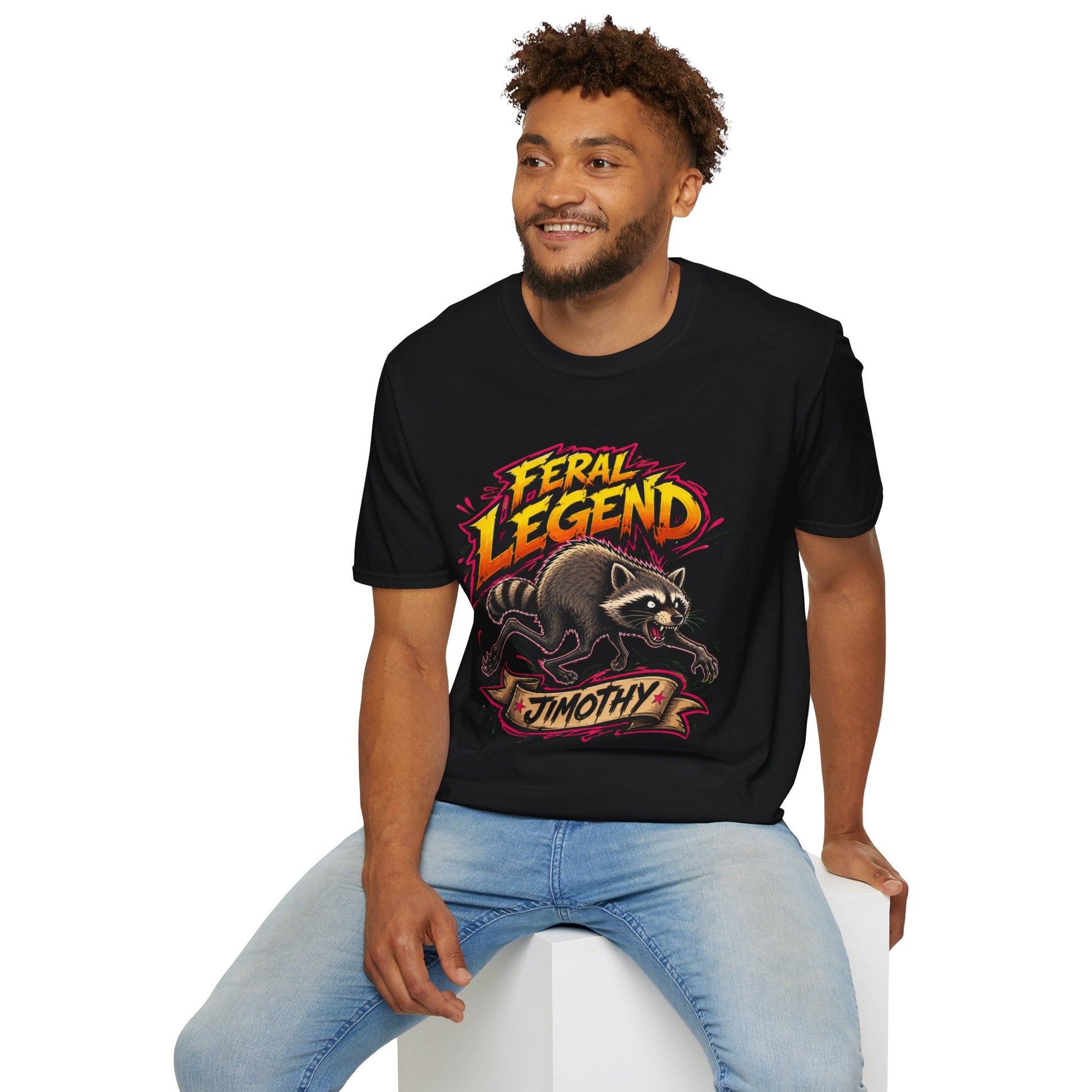 Feral Legend Raccoon Jimothy T-Shirt — Bold Graphic Tee