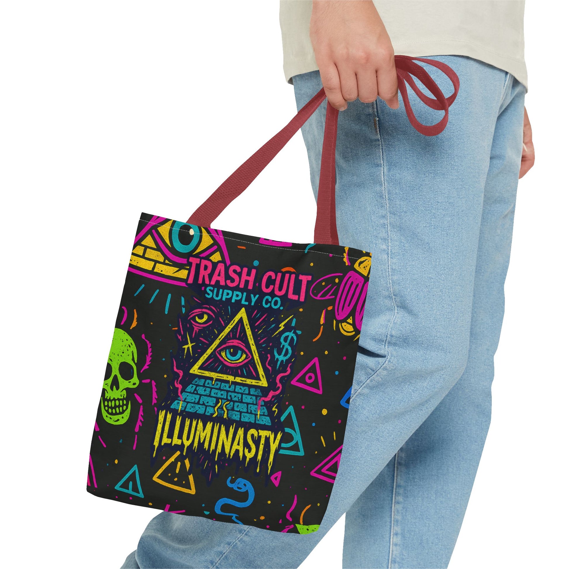 Illuminasty Drop Neon Tote Bag – All-Seeing Eye, Skulls & Symbols | Trash Cult Supply Co.