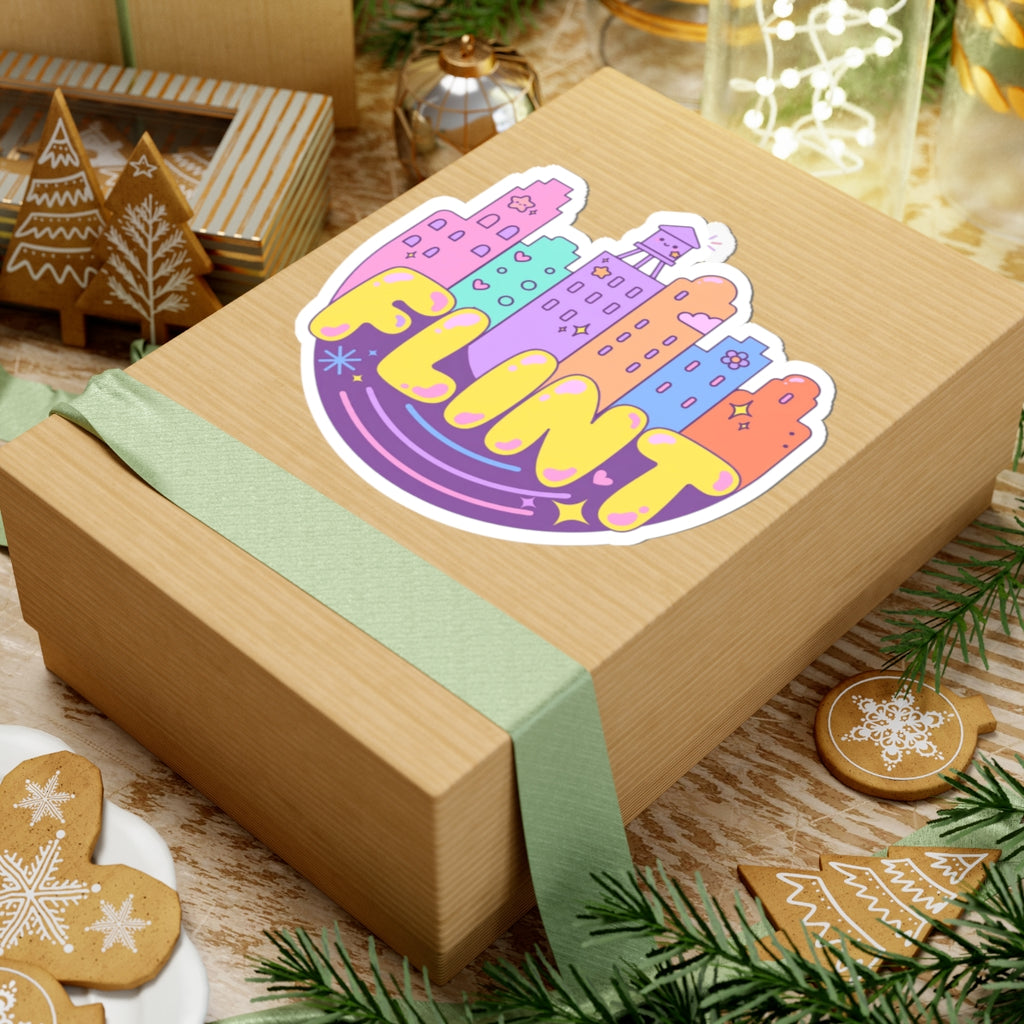 Flint City Skyline Kiss-Cut Sticker — Cute Pastel Laptop Sticker