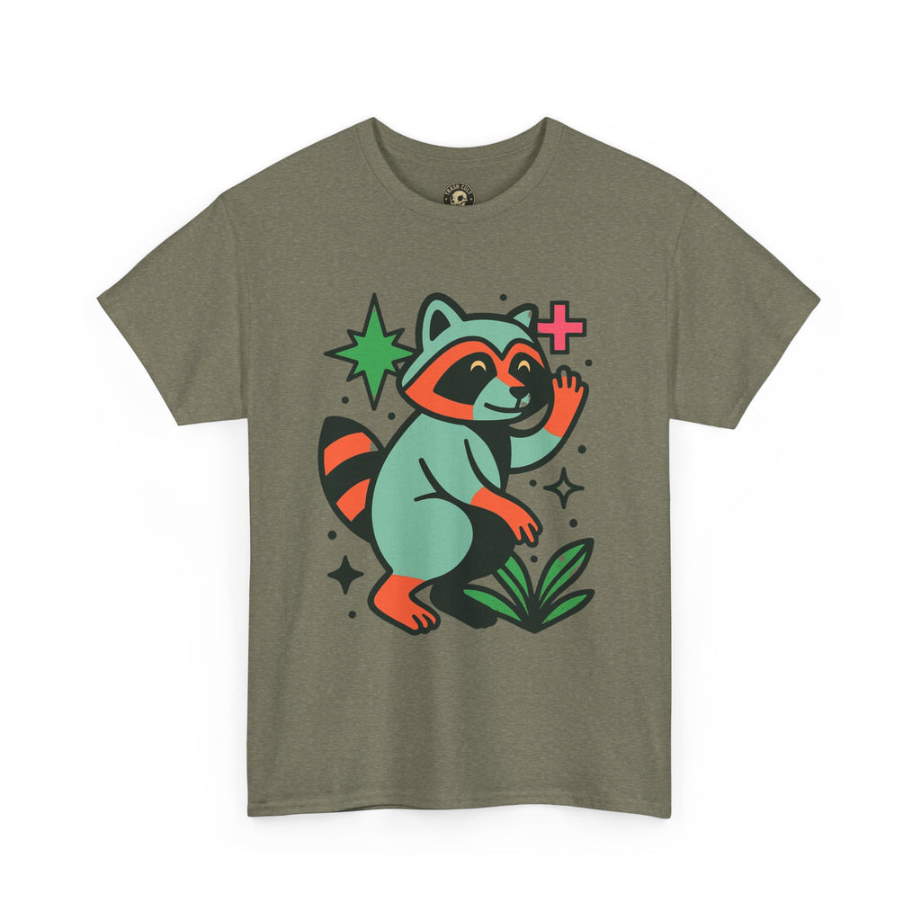 Playful Raccoon Unisex Heavy Cotton Tee | Cute Animal Shirt for Nature Lovers, Graphic Tee, Gift for Kids, Casual Wear, Eco-Friendly