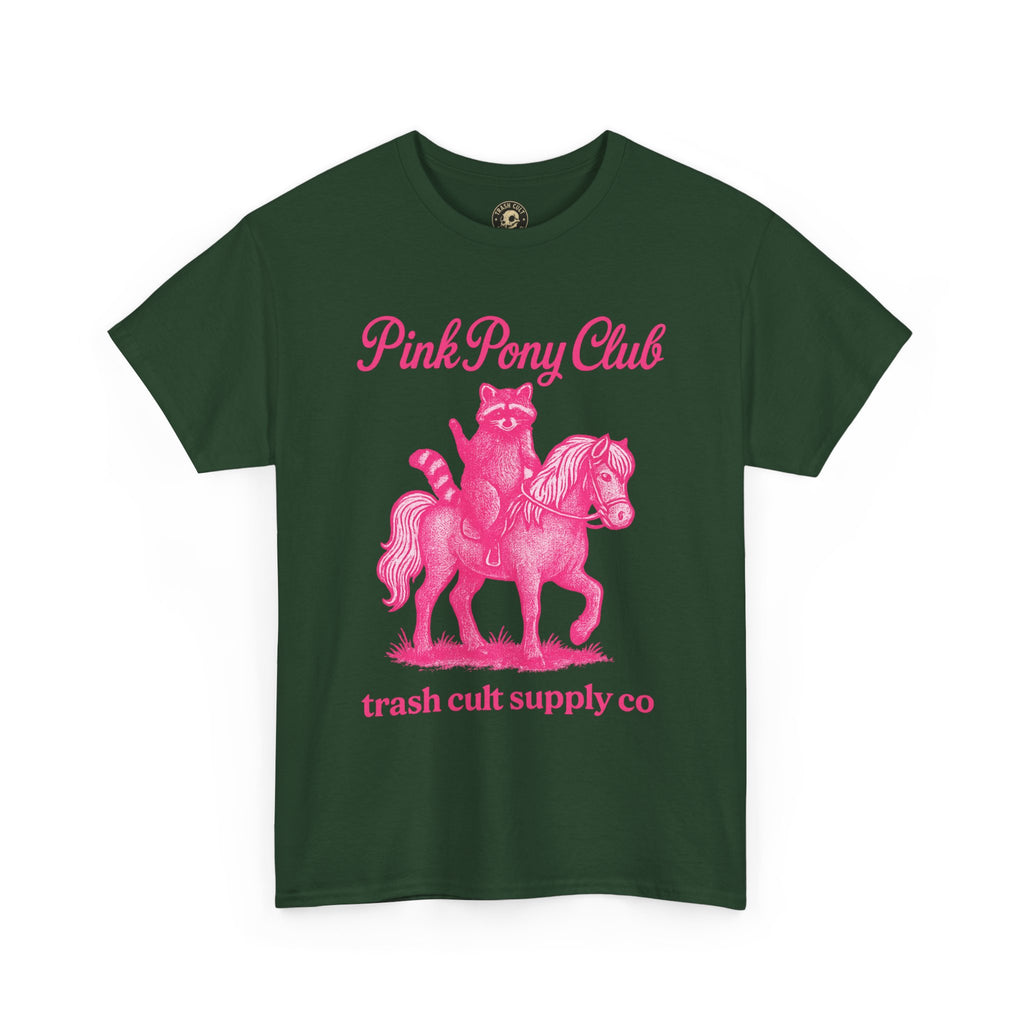 Pink Pony Club Raccoon Riding Pony Shirt – Vintage Hot Pink Halftone Tee by Trash Cult Supply Co