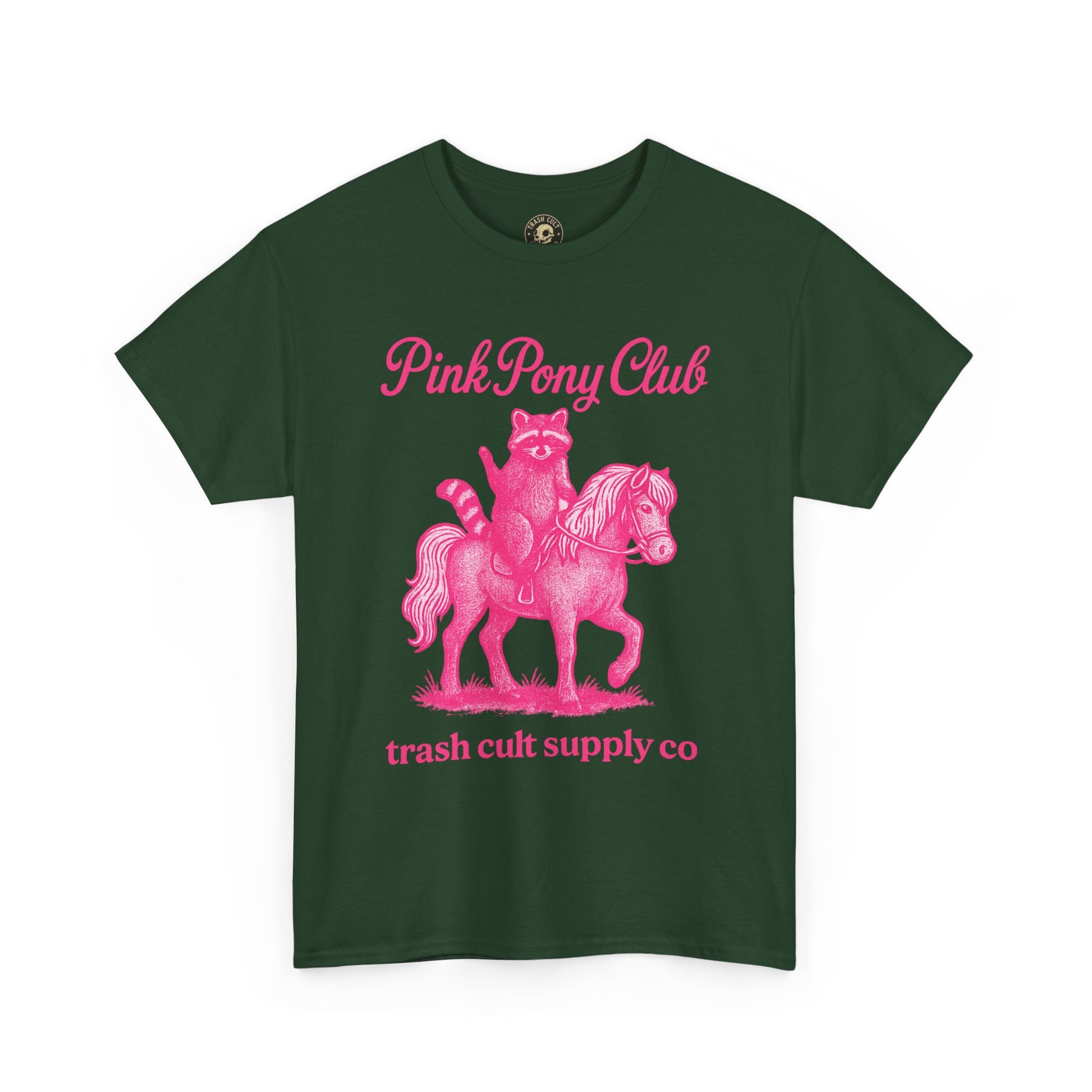 Pink Pony Club Raccoon Riding Pony Shirt – Vintage Hot Pink Halftone Tee by Trash Cult Supply Co