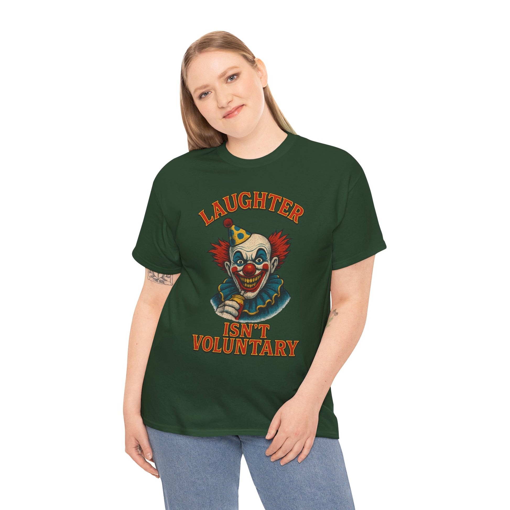 Laughter Isn’t Voluntary Creepy Clown Shirt – Circus Horror Tee – Gildan 5000