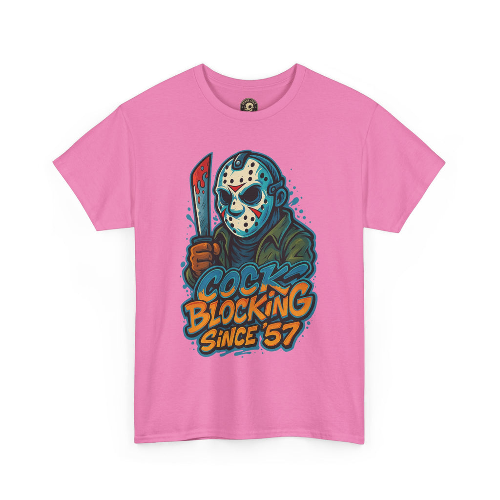 Jason Voorhees “Cock Blocking Since ’57” Funny Horror T-Shirt – Gildan 5000 | Slasher Meme Graphic Tee