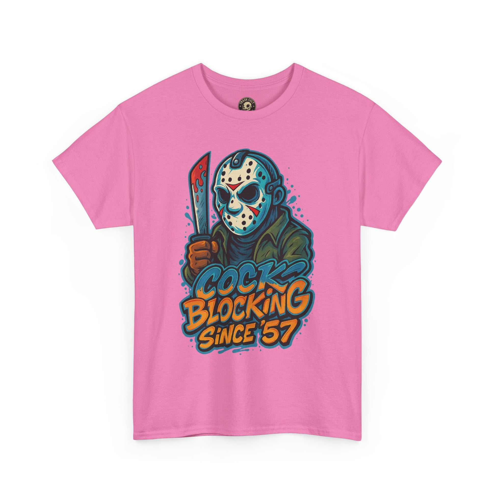 Jason Voorhees “Cock Blocking Since ’57” Funny Horror T-Shirt – Gildan 5000 | Slasher Meme Graphic Tee