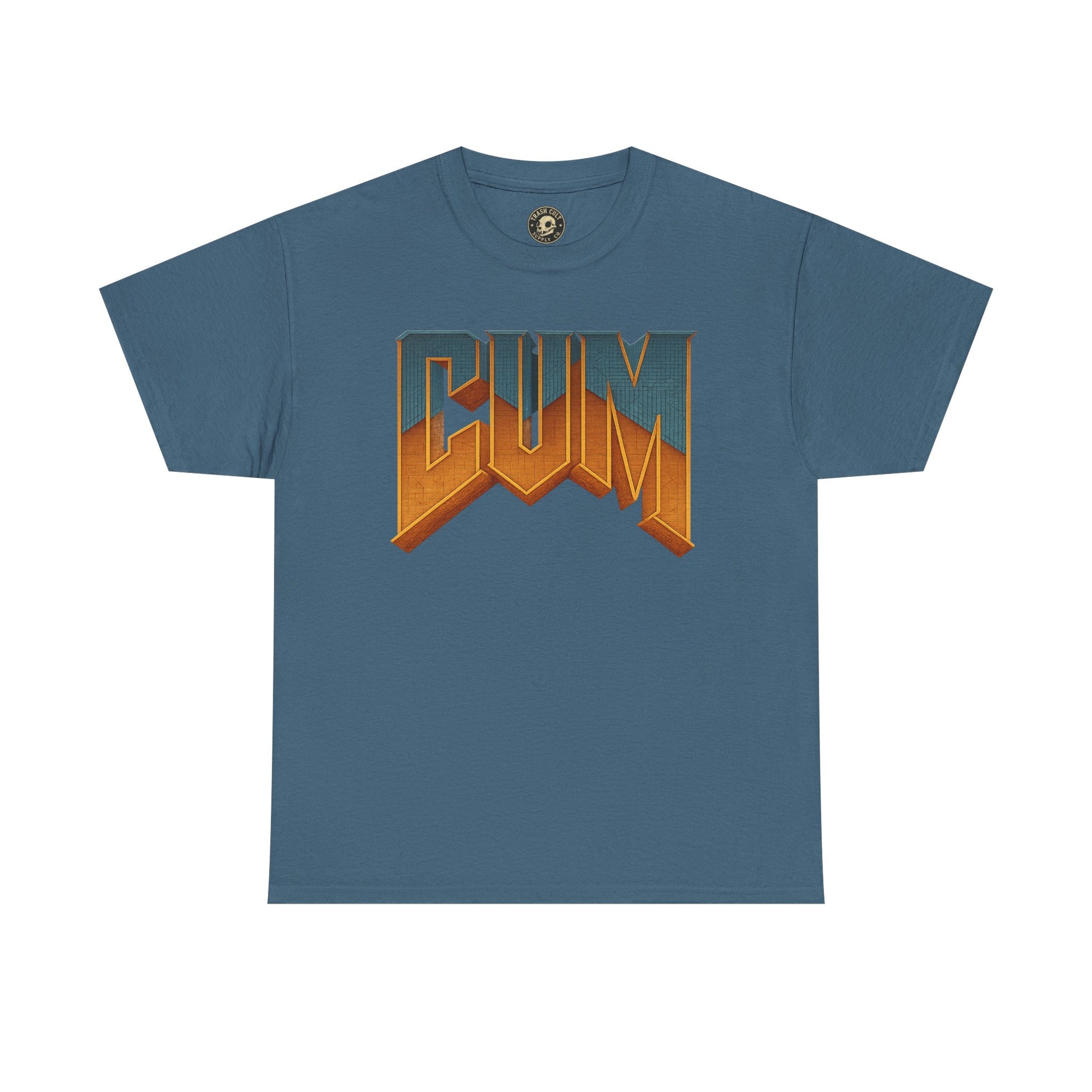 CUM Parody Metal Logo Shirt – Doom-Inspired Retro Gamer Tee on Gildan 5000
