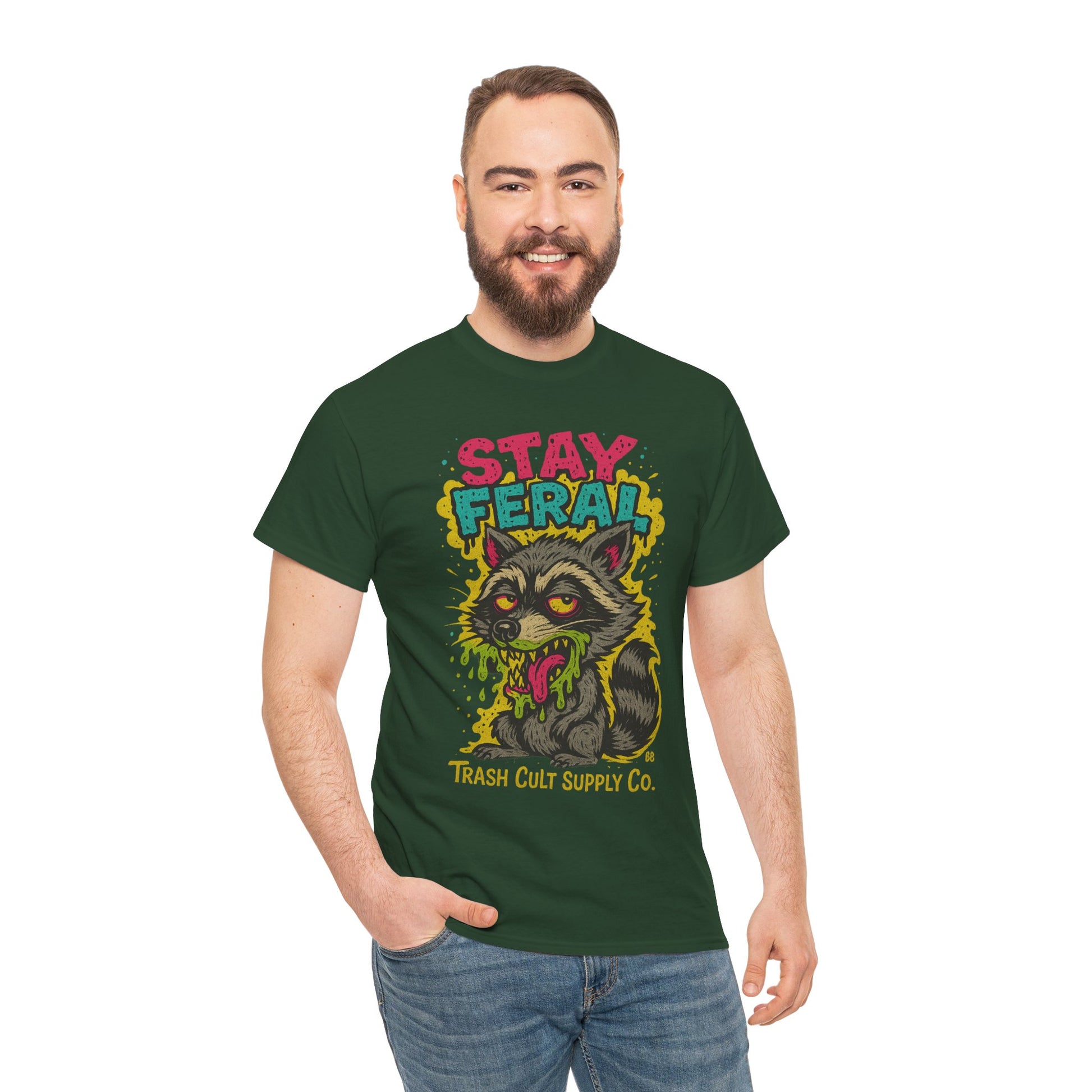 Stay Feral Raccoon Lowbrow Tee – Trash Cult Supply Co. | Gildan 5000