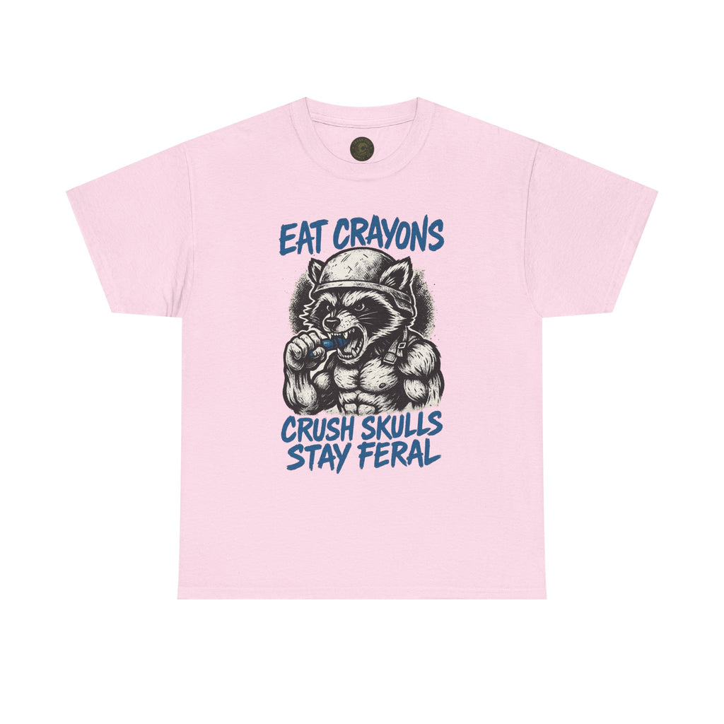 Eat Crayons Crush Skulls Stay Feral Military Raccoon Shirt – Gildan 5000