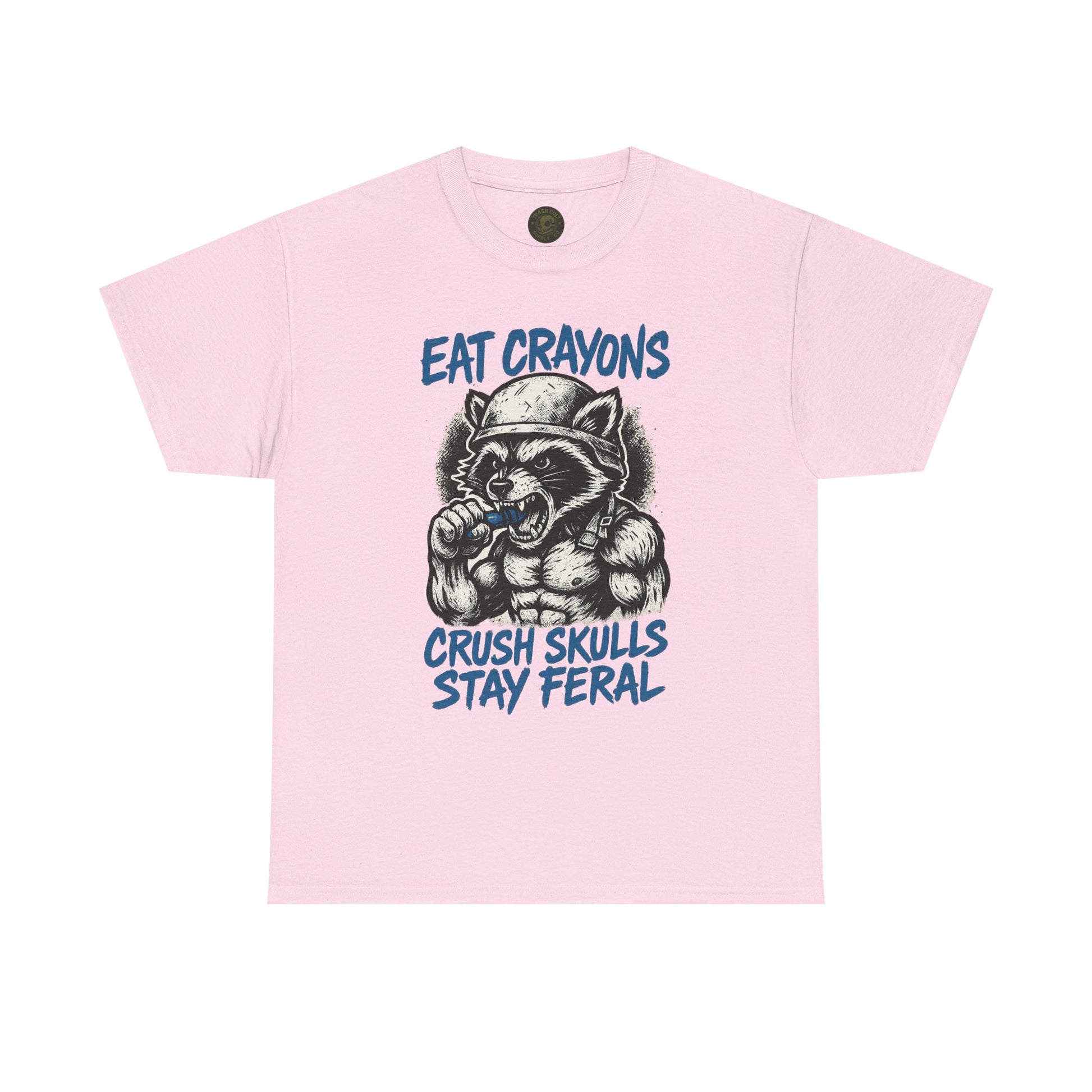Eat Crayons Crush Skulls Stay Feral Military Raccoon Shirt – Gildan 5000