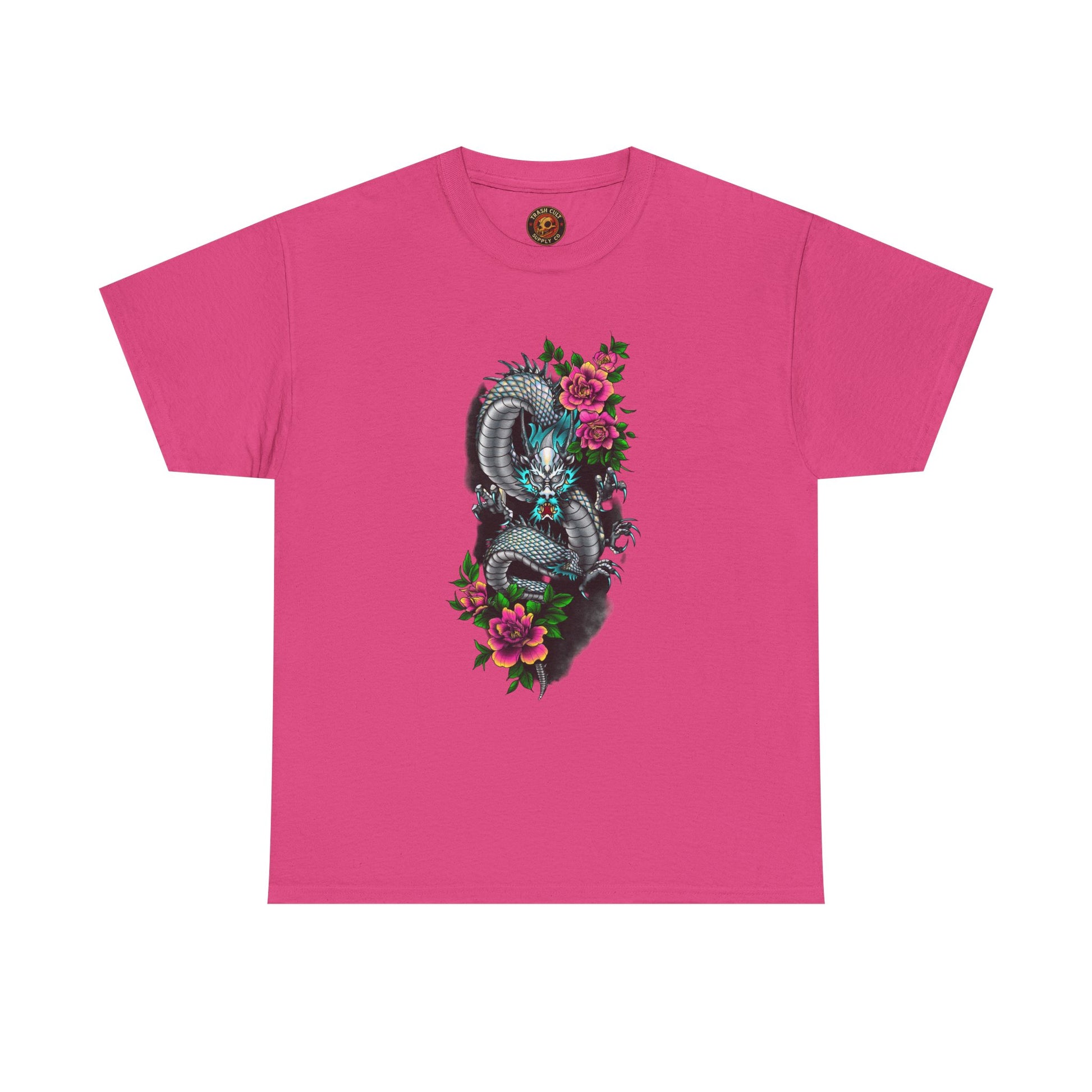 Mythic Dragon & Peonies Tattoo T-Shirt – Lara Davenport x Trash Cult Supply Co. Collab (Gildan 5000)