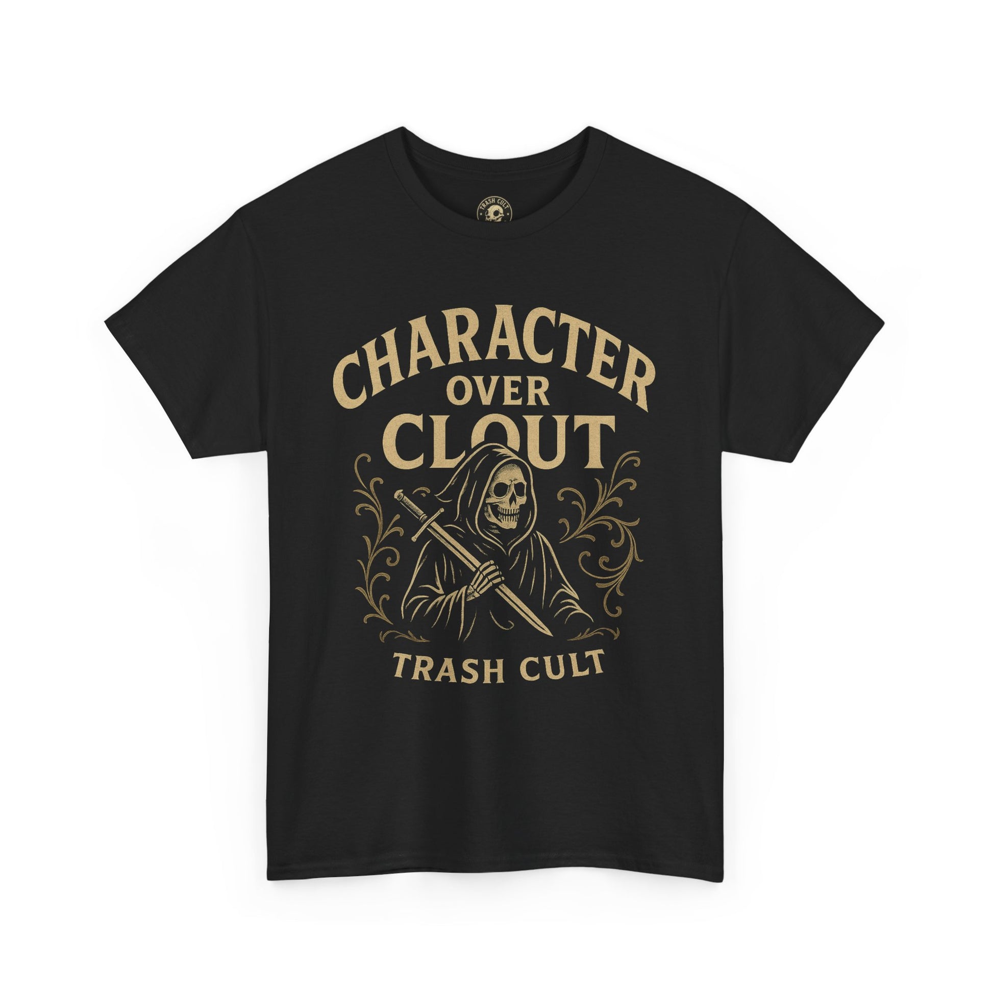 Character Over Clout T-Shirt (Black Gildan 5000) – Vintage Vigilante | Trash Cult Supply Co.