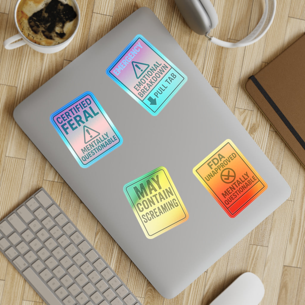 Feral Sticker Sheet Bundle – 10 Bold Mental Health & Chaos-Themed Stickers | Transparent, White & Holographic Vinyl