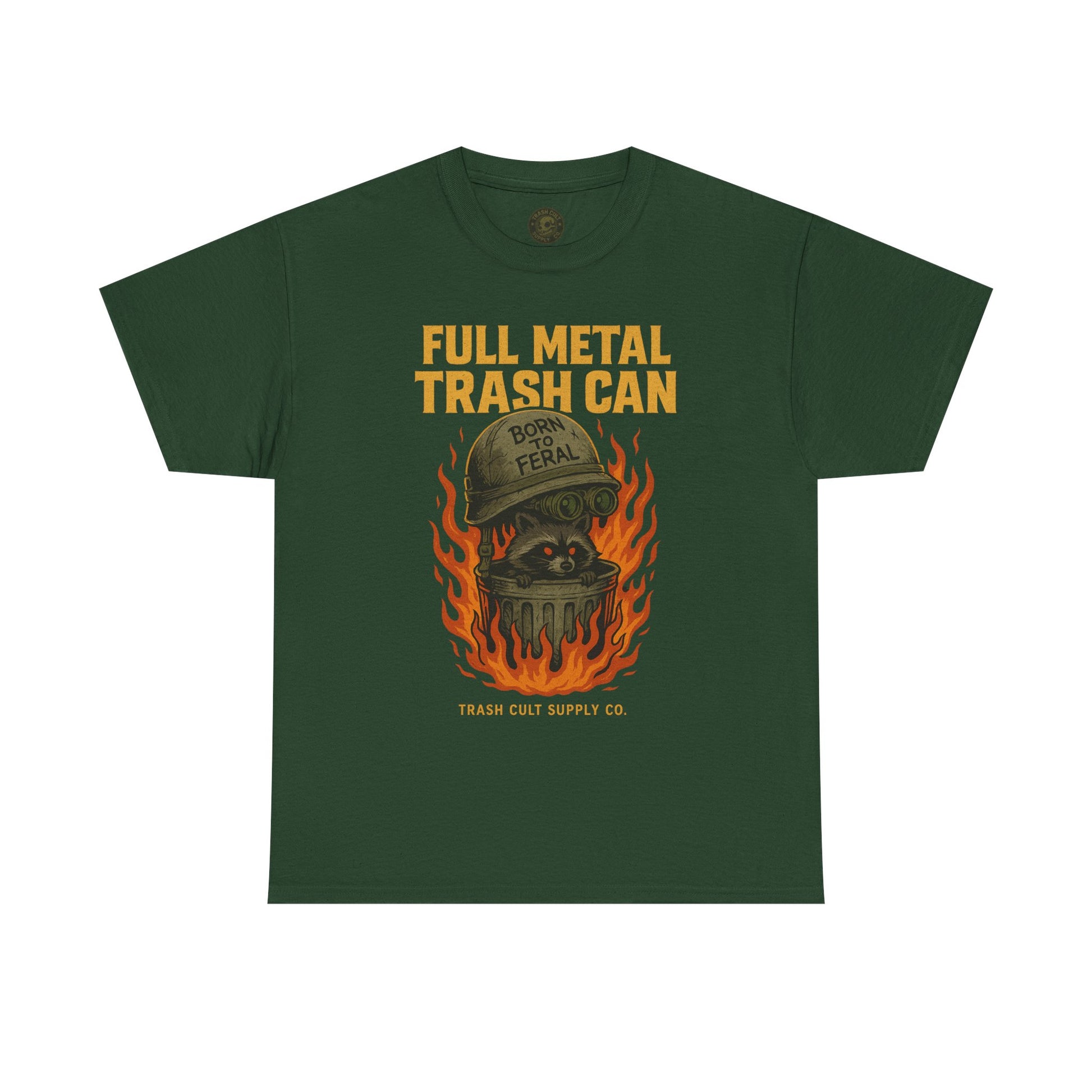 Full Metal Trash Can T-Shirt – Born to Feral Raccoon Graphic | Trash Cult Supply Co. | Gildan 5000 Tee