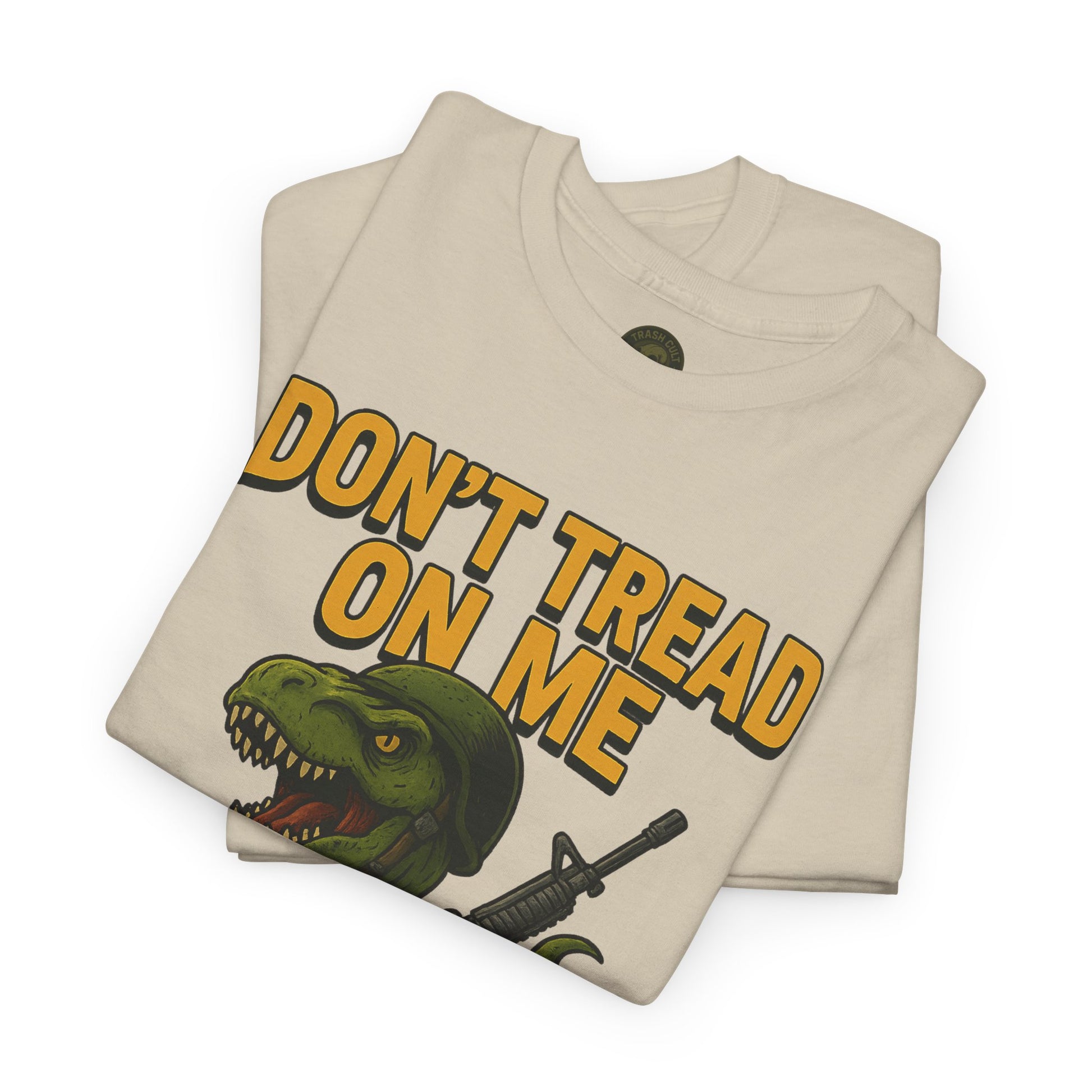 Don’t Tread On Me T-Rex T-Shirt – Liberty or Death Graphic | Trash Cult Supply Co. | Gildan 5000 Heavy Cotton