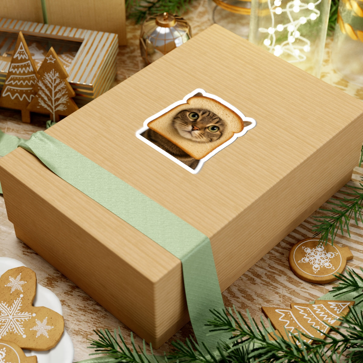 In Bread Cat Kiss Cut Sticker – Funny Realistic Cat Meme – Bread Face Kitty Decal