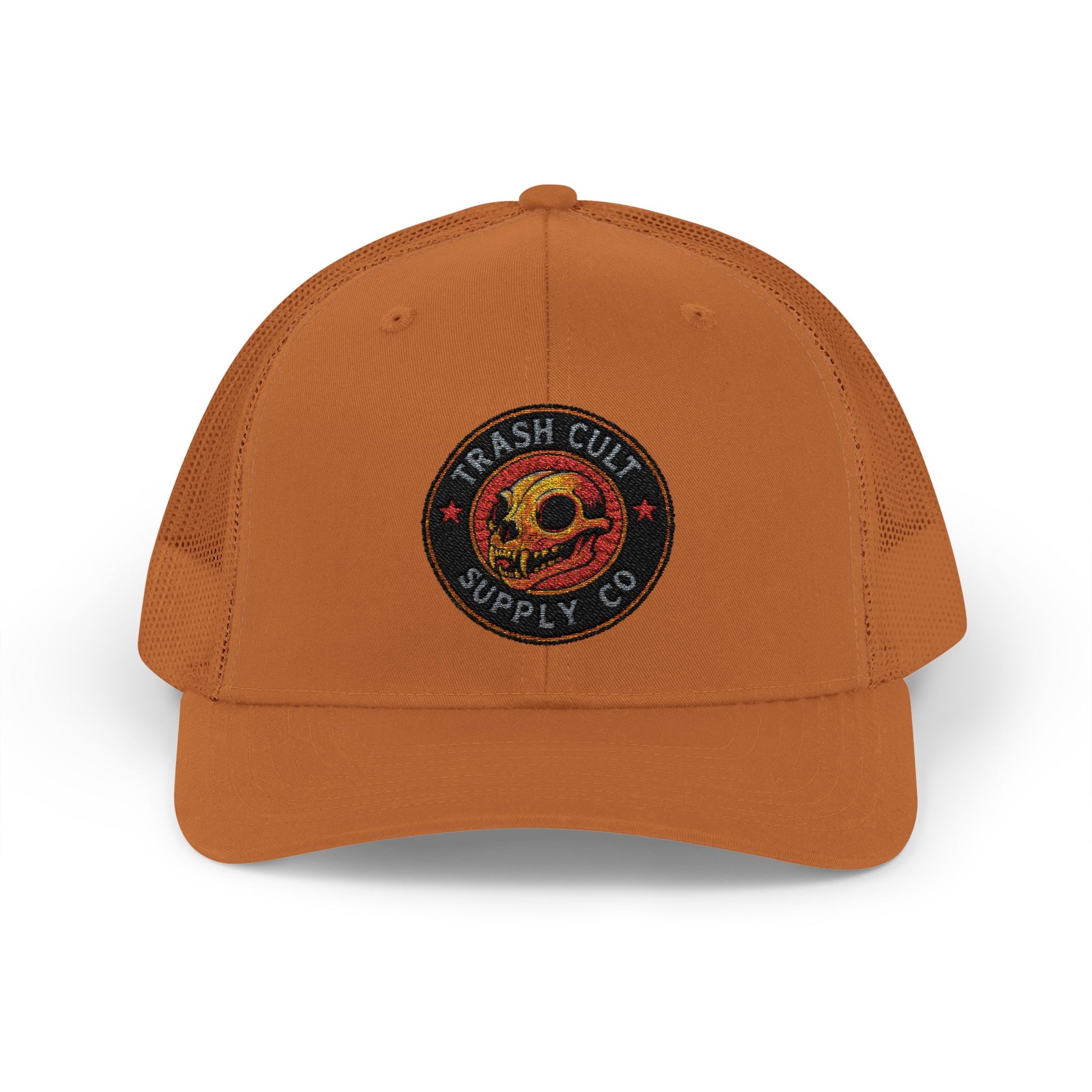 Orange cap with a logo on a white background