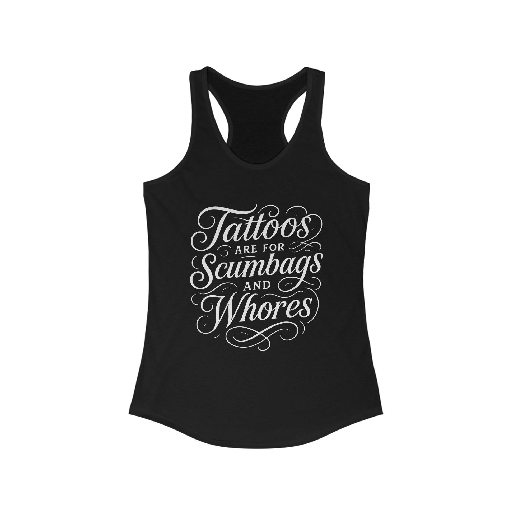 Bold Tattoo Statement Racerback Tank for Empowered Women, Casual Wear, Workout Top, Unique Gift, Festival Attire, Trendy Summer Tee