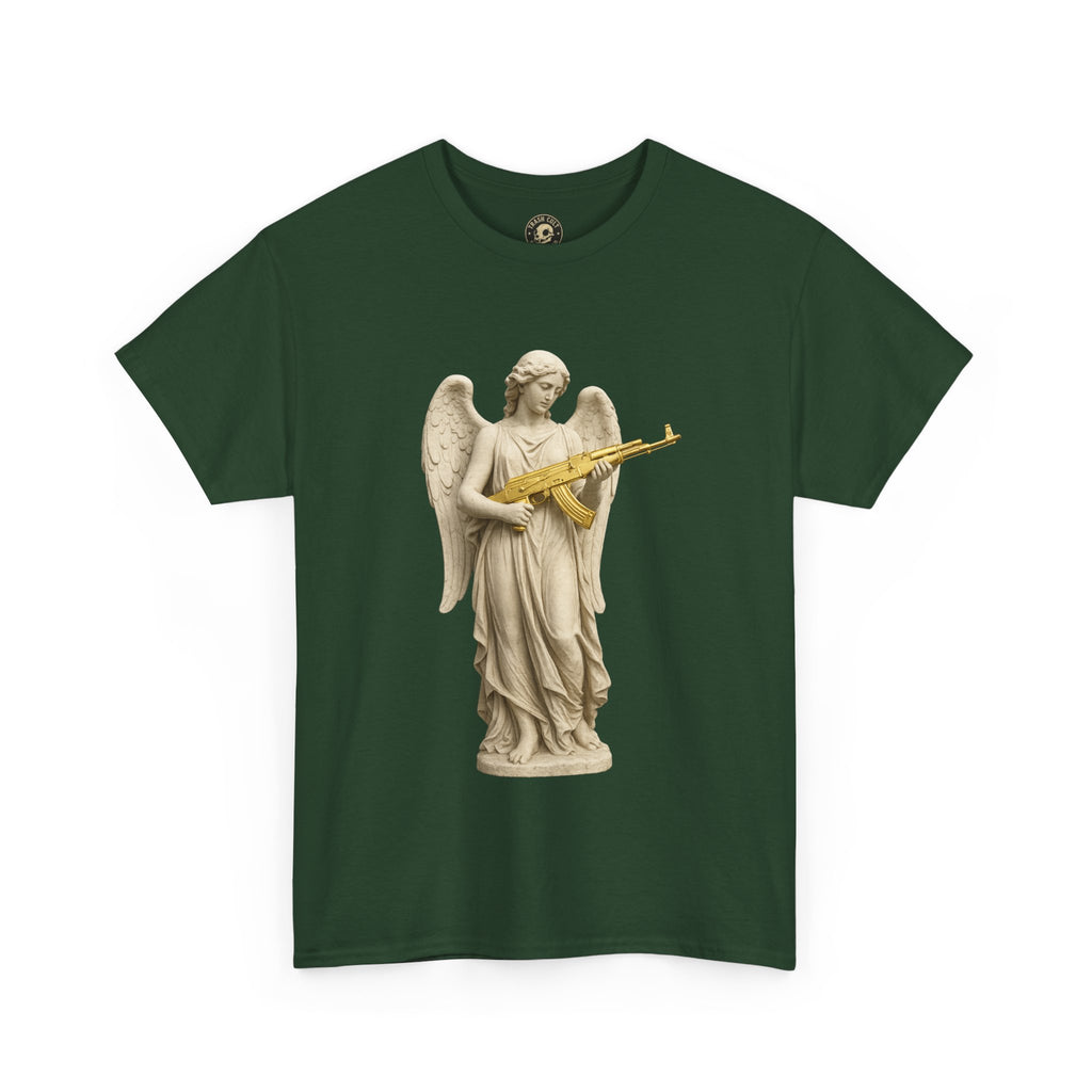 Marble Angel with Gold AK-47 T-Shirt – Gildan 5000 Divine Chaos Tee