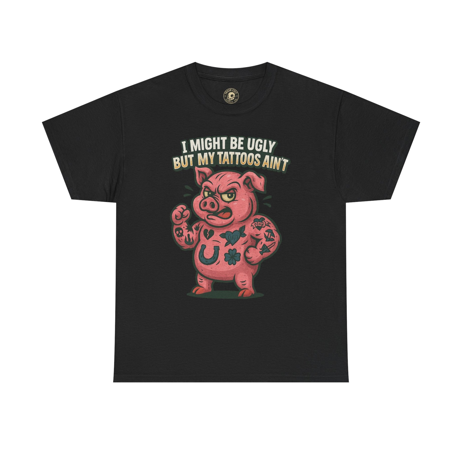 Funny Pig Tattoo Unisex Heavy Cotton Tee, Graphic Shirt, Gift for Tattoo Lovers, Casual Wear, Humor Tees