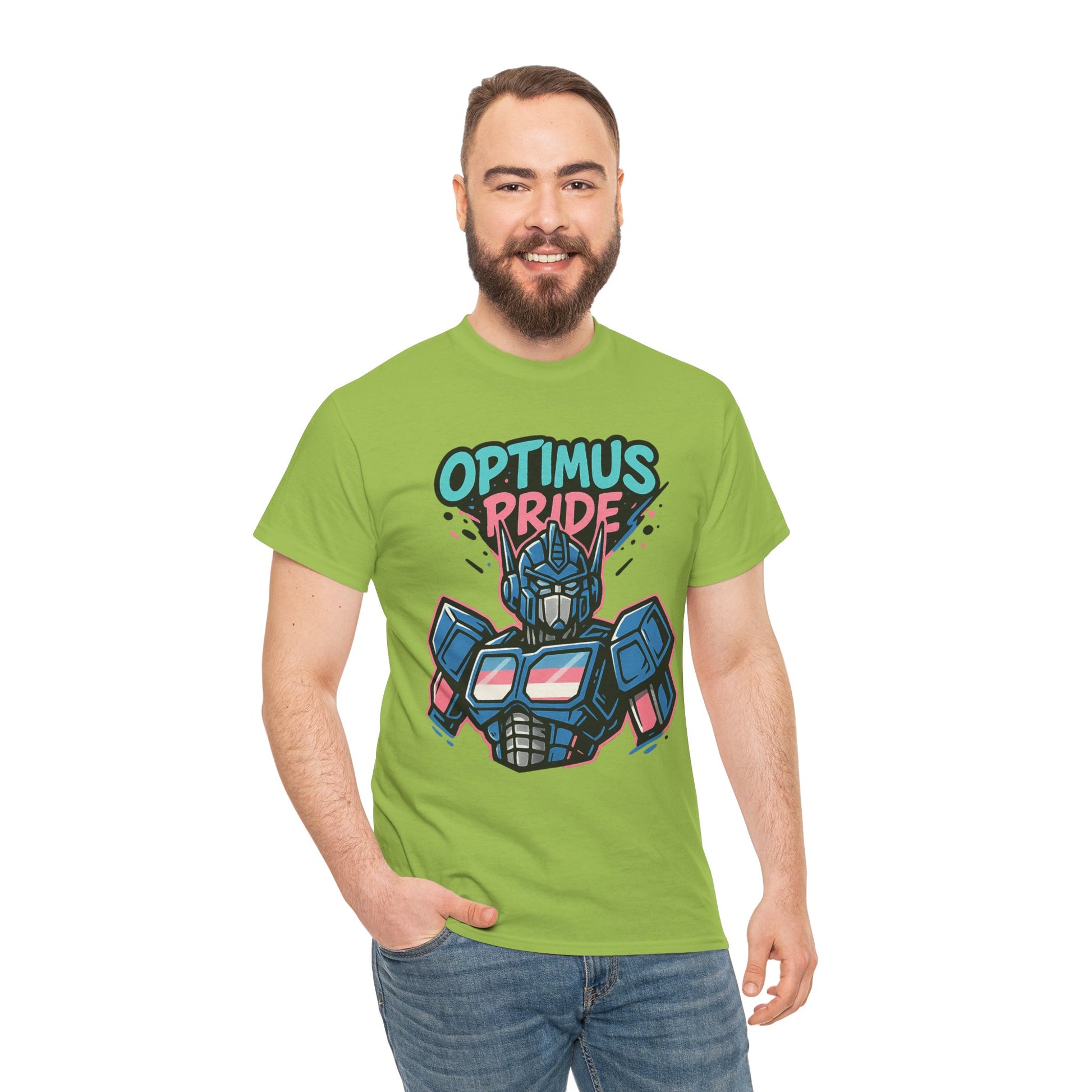 Optimus Pride T-Shirt – Trans Pride Robot Graphic Tee | Gildan 5000 Unisex Shirt