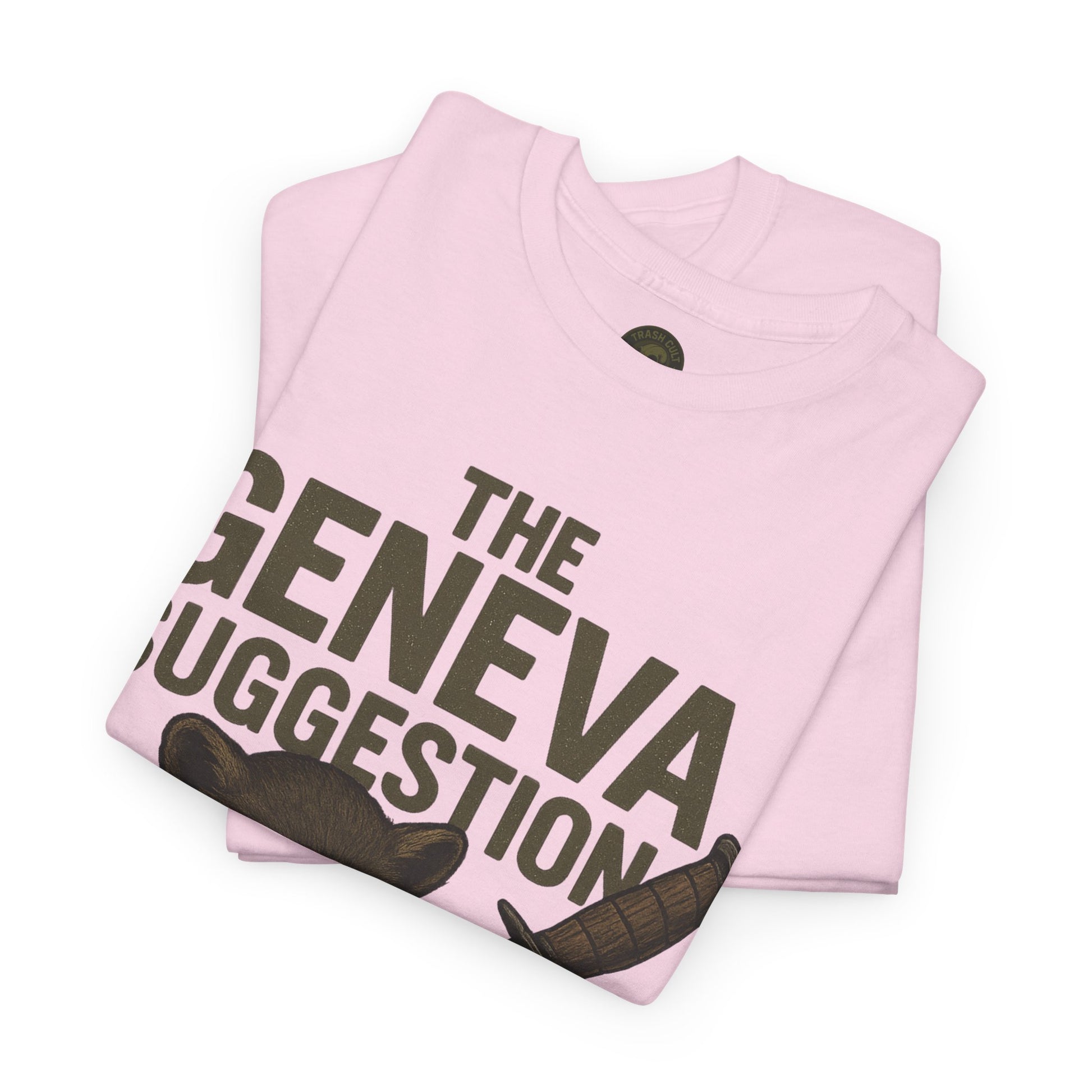 The Geneva Suggestion T-Shirt – Tactical Raccoon Dark Humor Tee | Trash Cult Supply Co. | Gildan 5000