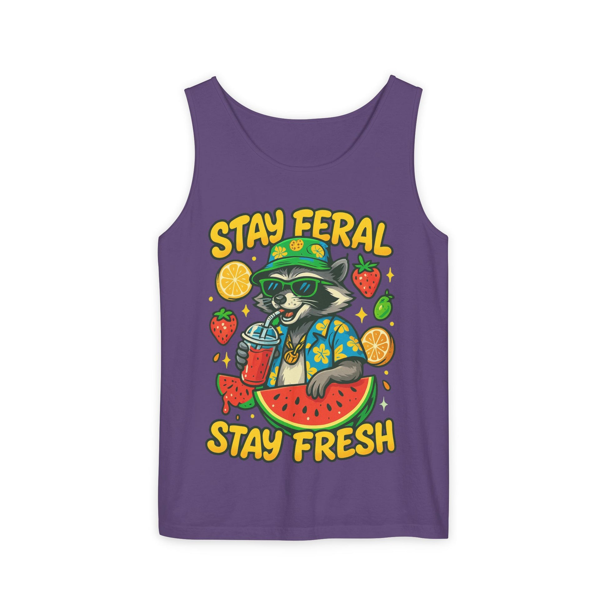 Stay Feral Stay Fresh Tank Top, Summer Apparel, Unisex Graphic Tee, Beachwear, Fun Gift for Animal Lovers