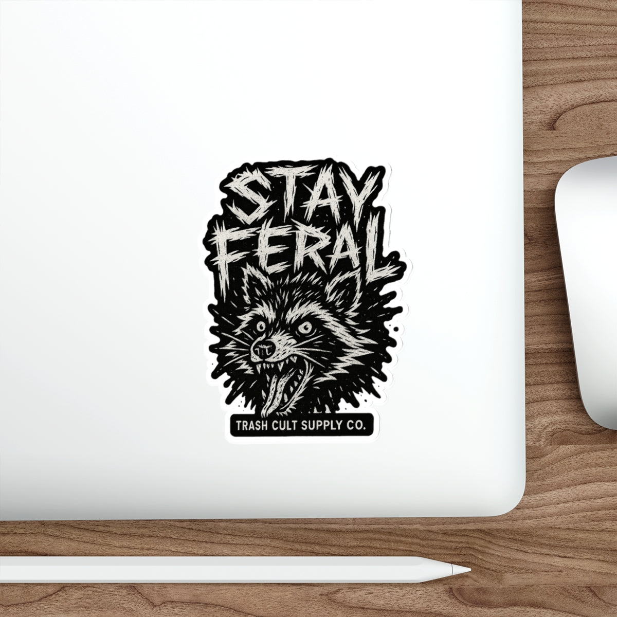 Stay Feral Die-Cut Stickers | Cool Raccoon Graphic Decals for Laptops, Water Bottles, Journals, and Skateboards