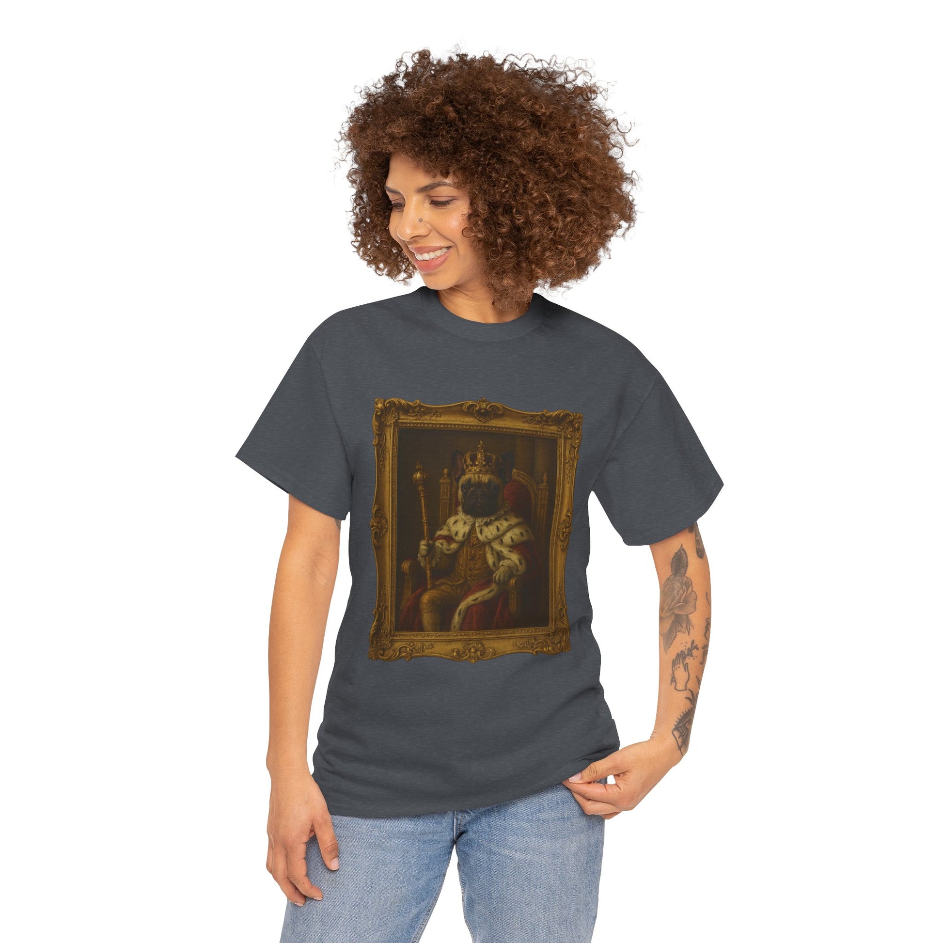 French Bulldog King Baroque Portrait Shirt – Funny Royal Dog Tee – Gildan 5000 Unisex Heavy Cotton