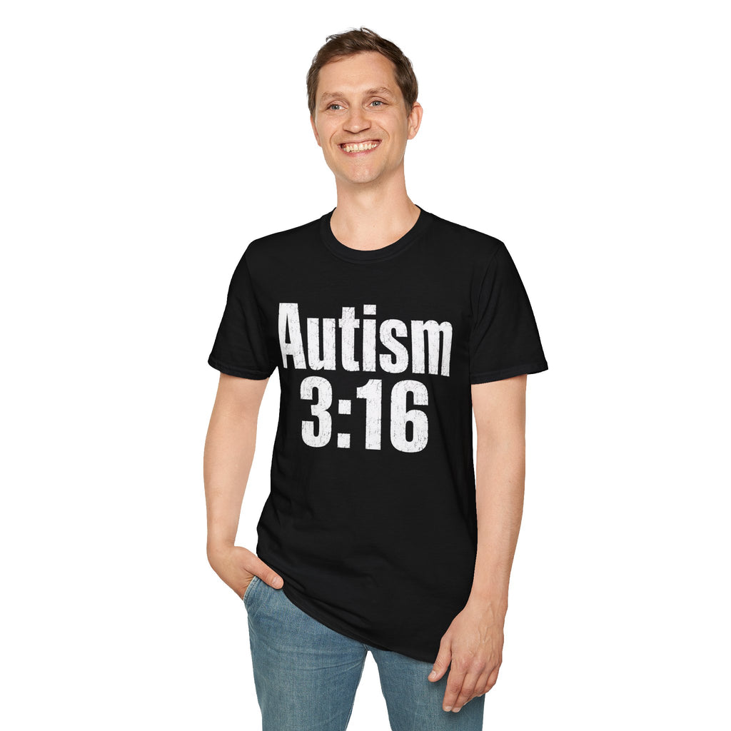 T-Shirt — Autism 3:16 Awareness Tee, Bold White Text Neurodiversity Support Shirt
