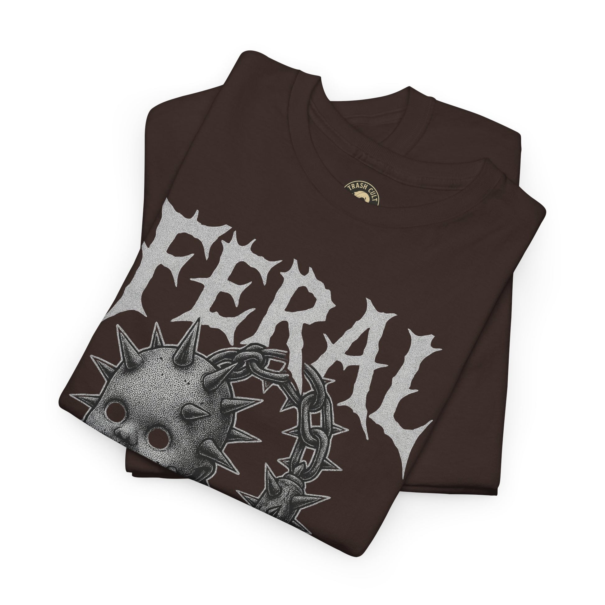 FERAL Spiked Doll Flail Tee – Halftone Gothic Weapon Shirt | Trash Cult Supply Co. | Gildan 5000